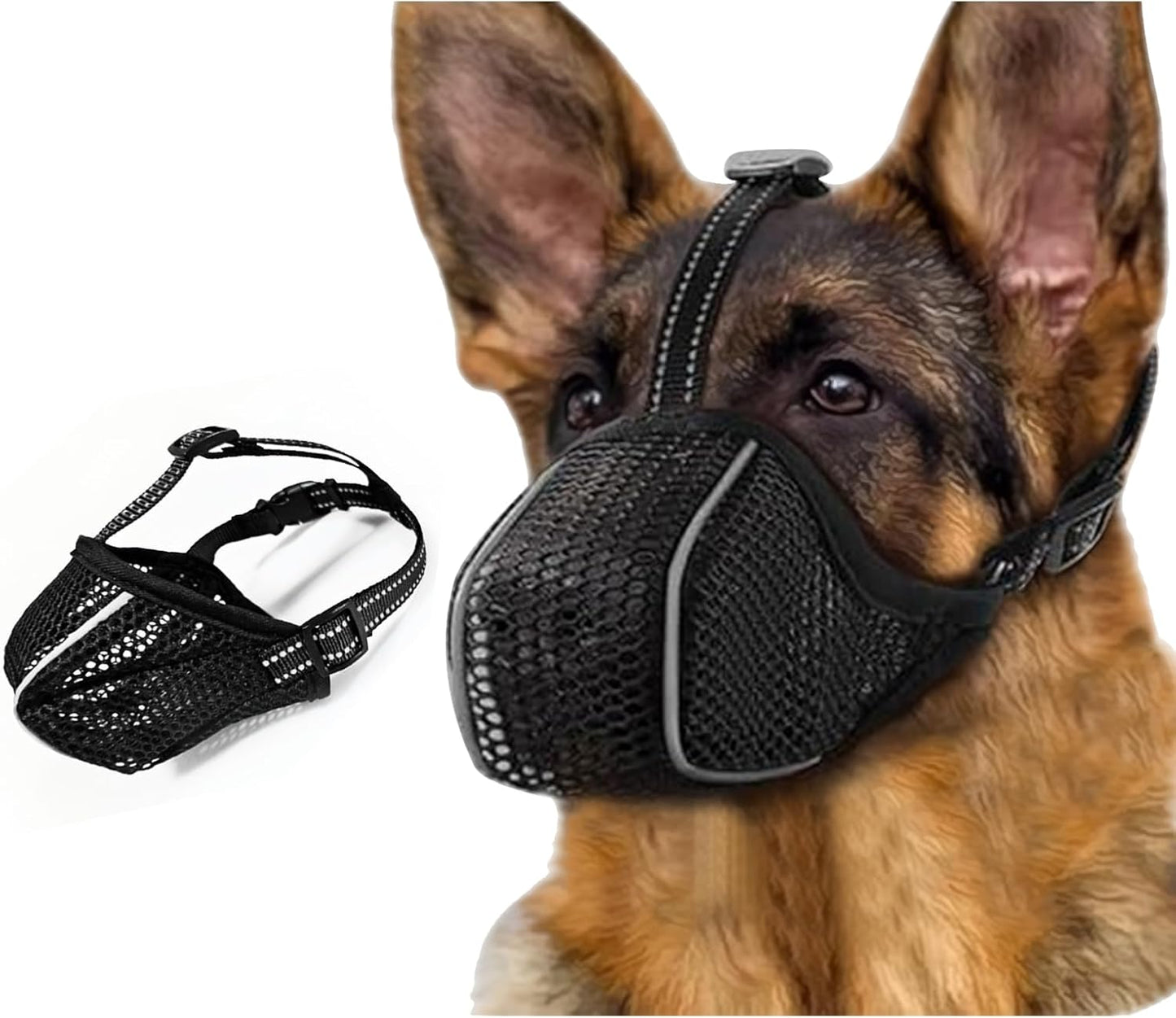 Dog Muzzle, Mesh Soft Muzzle for Small Medium Large Sized Dogs, Breathable Adjustable Puppy Muzzles for Scavenging Biting Licking and Chewing, Allows Panting and Drinking (Reflective Mesh, S)
