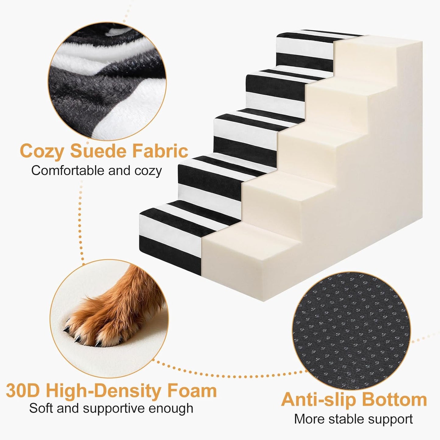 JOEJOY Dog Stairs for Small Dogs 17.7" H, 4-Step Dog Steps for High Bed and Couch, Pet Stairs with Non-Slip Bottom Washable Cover for Small Dogs and Cats