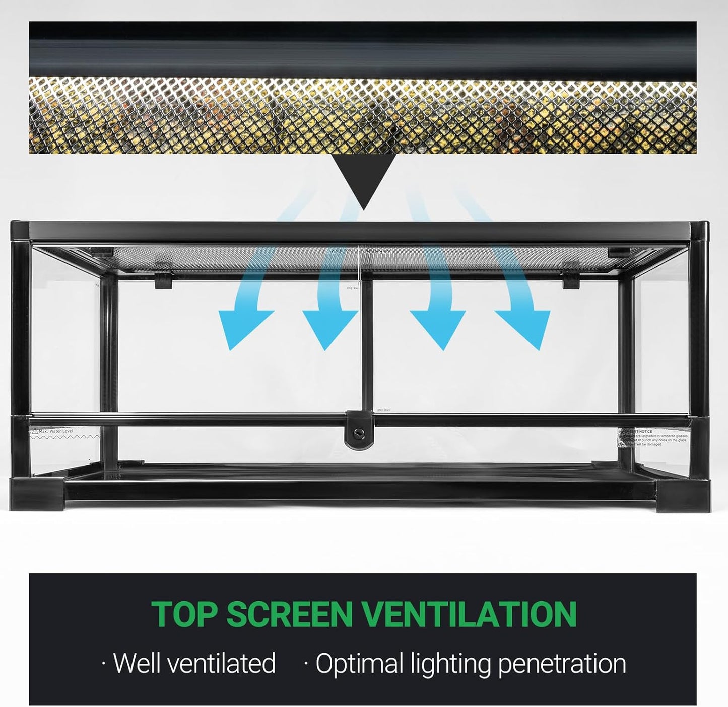 Tempered Glass Reptile Tank, 30x12x12 Inch Front Opening Terrarium with Top Screen Ventilation & Water-Holding Bottom, 20 Gallon Reptile Enclosure for Snake, Leopard Gecko, Bearded Dragon