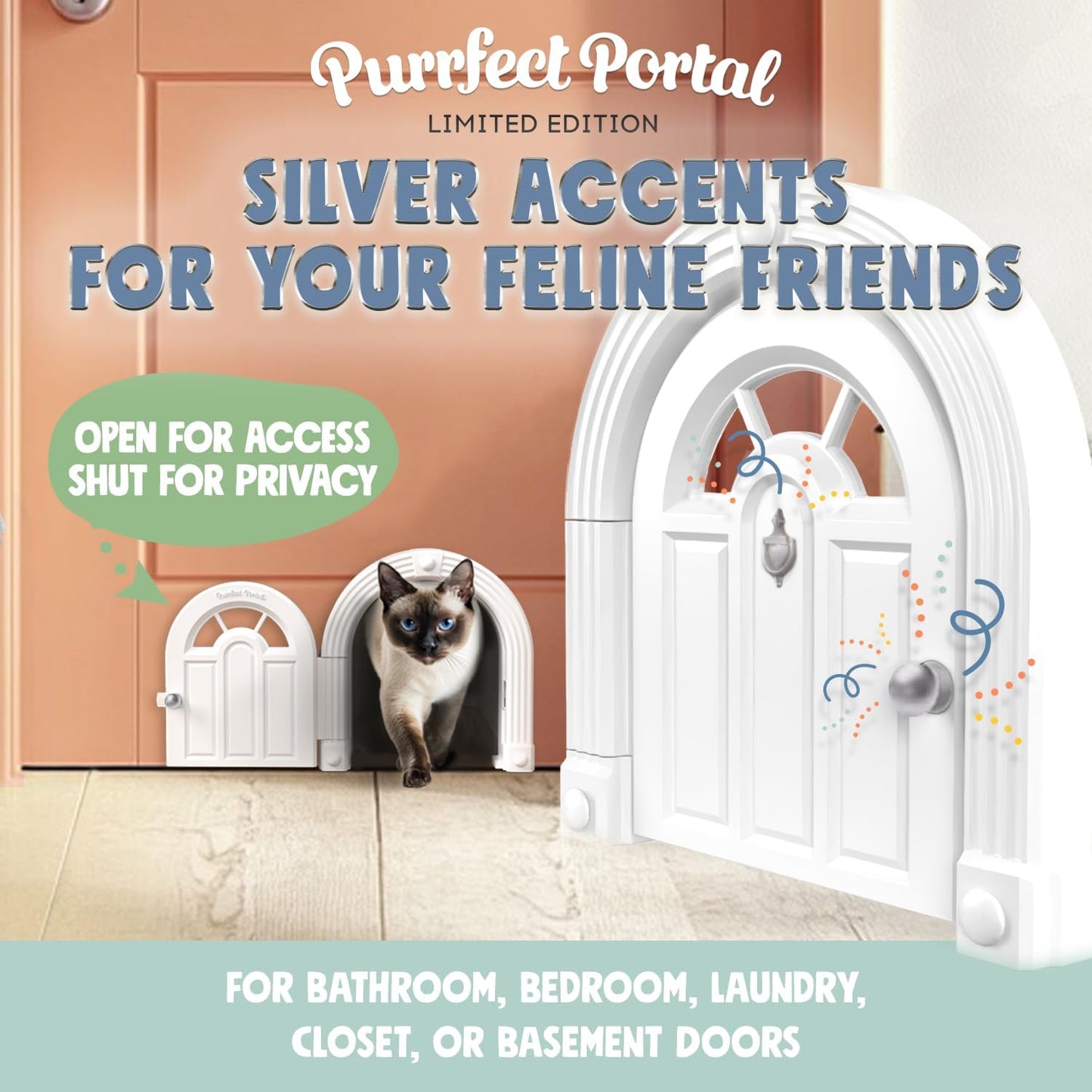 Meow Manor® Cat Door Interior Door - No-Flap, Interior Cat Door for Cats Up to 20 lbs, Easy DIY Setup, Secured Installation in Minutes, No Training Needed…