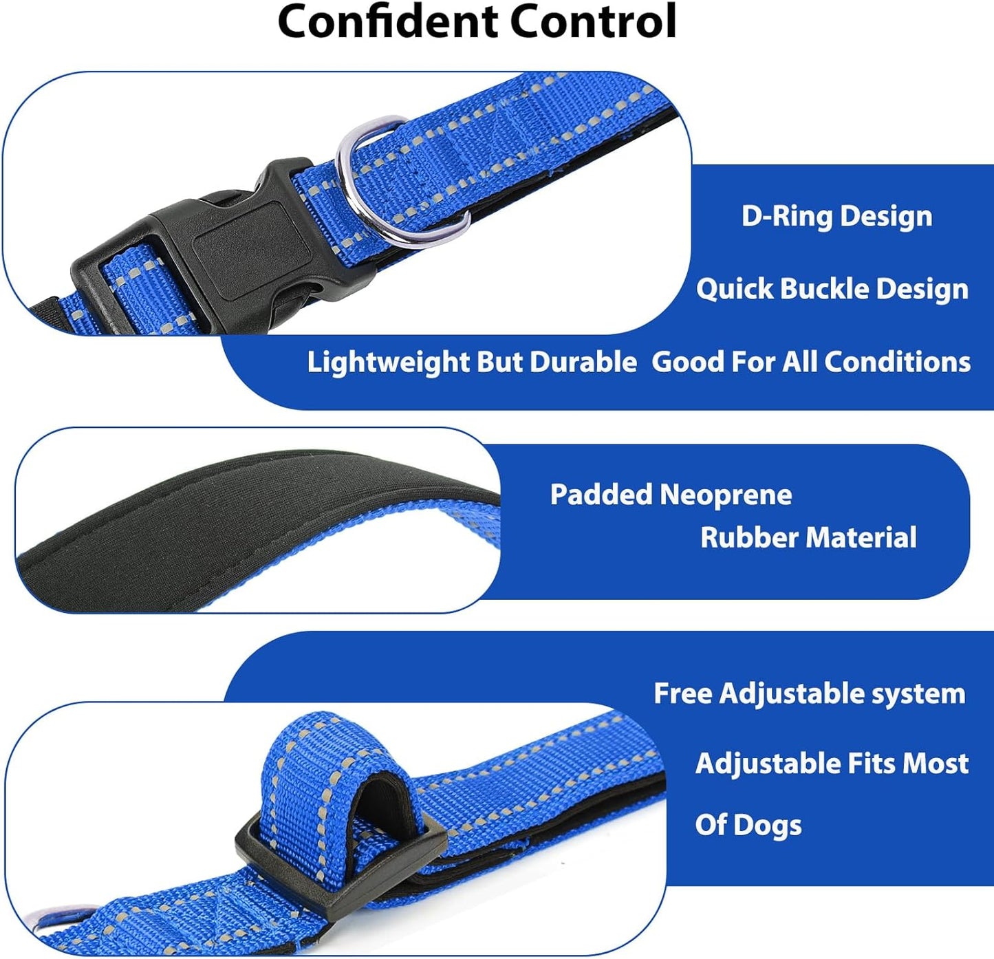 Reflective Dog Collar Padded with Soft Neoprene Breathable Quick Release Basic Dog Collars for Medium Dogs Blue Boy Girl