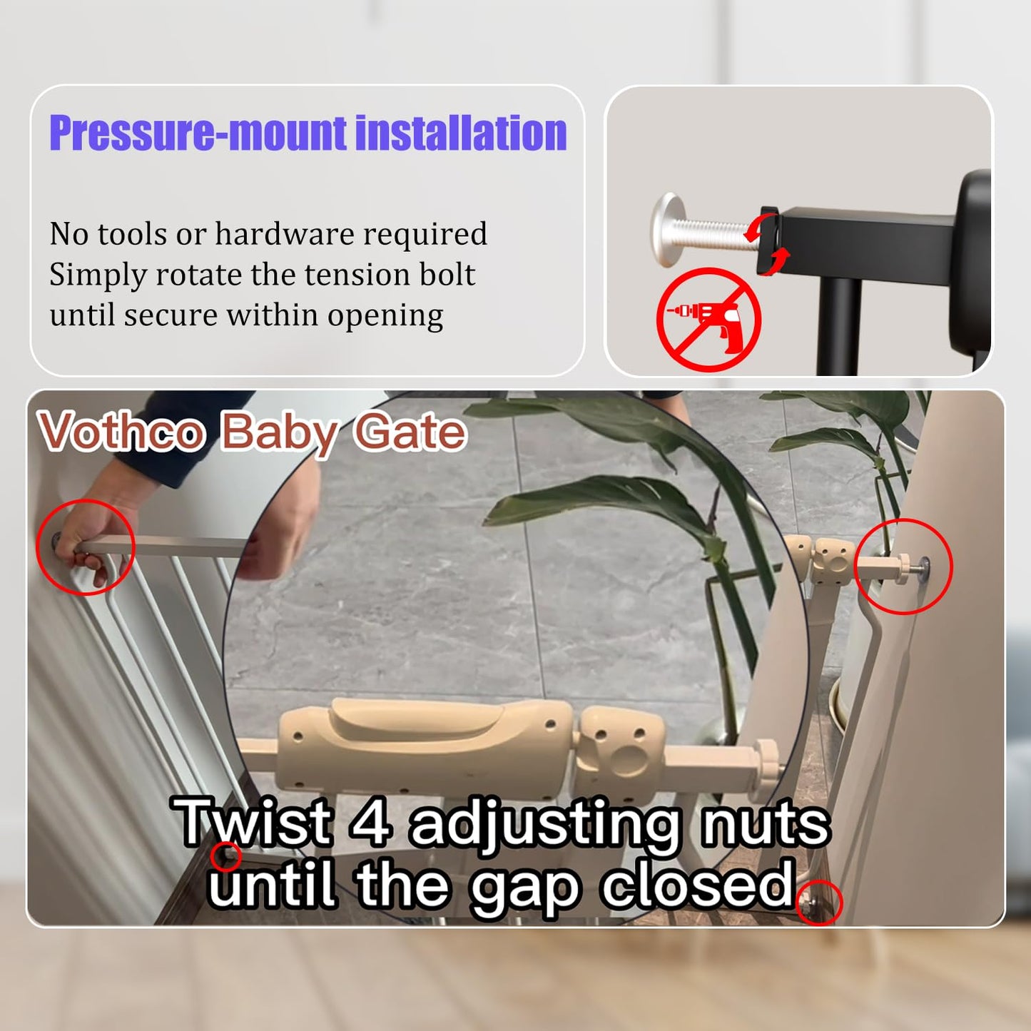 Baby Gates Extra Wide 48-53 Inch Large Baby Gate for Stairs Tension Pet Dog Gates Indoor for Doorways No Drilling Pressure Mounted Pet Gates for Kids