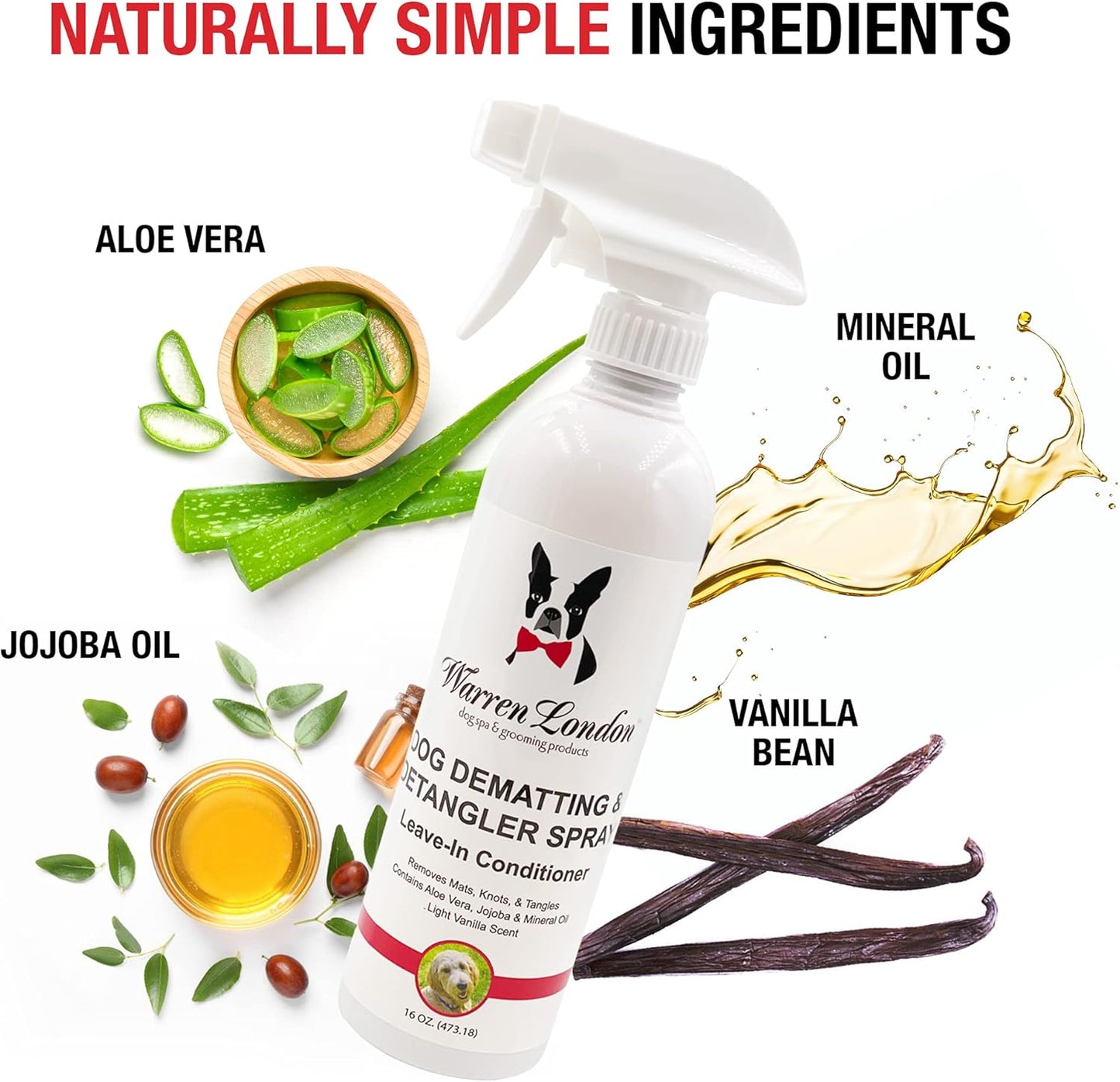 Warren London Dog Mat Remover Combo | Detangling Spray 16oz & Rake Brush | Tackles Tangles, Knots & Mats | 16oz Aloe & Jojoba Spray + Grooming Rake | $40 Value – Only $29.99