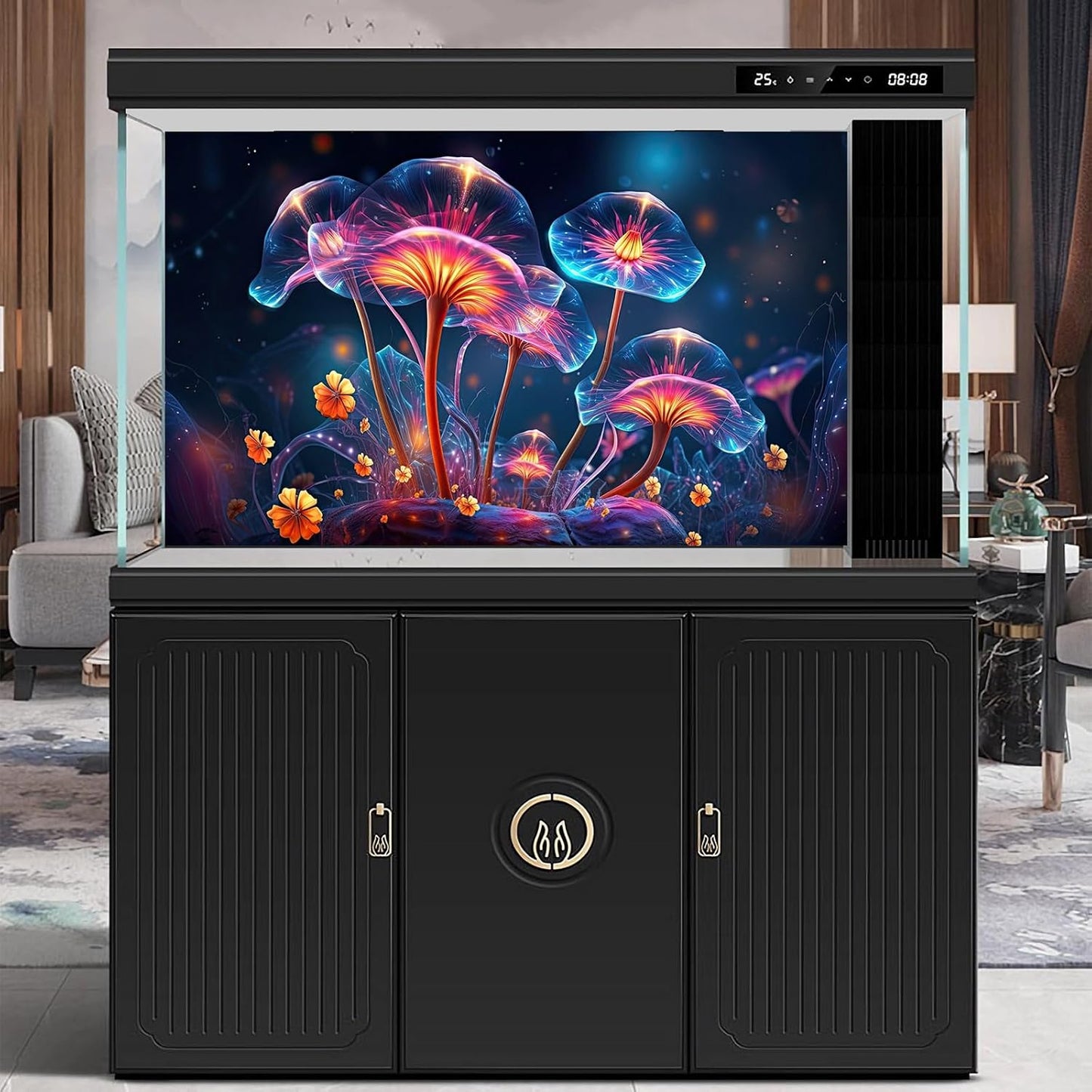 Flower Aquarium Background Modern Style Bluebell Blooming Flower Floral Design Terrarium Background Mysterious Elegant Glowing Fantasy Flower Fish Tank Backdrop Poster Decorations Vinyl 30x12in