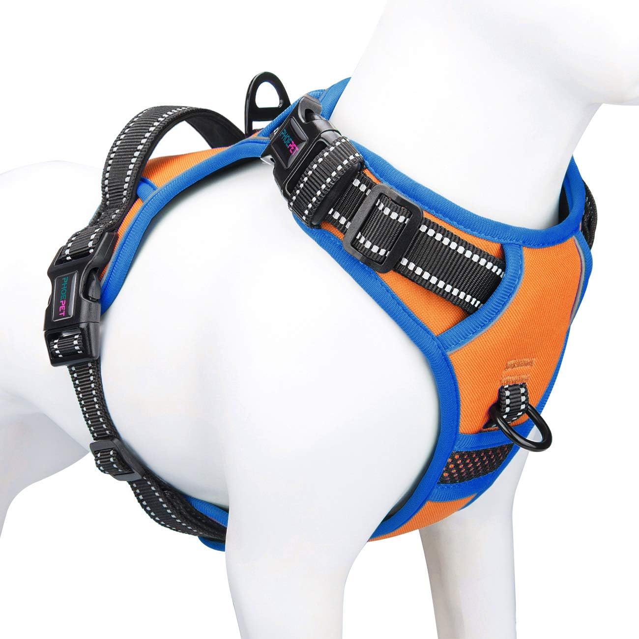 PHOEPET 2019 Reflective Dog Harness Large Breed Adjustable No Pull Vest with with Handle 2 Metal Rings 3 Buckles [Easy to Put on & Take Off](XL,Orange)