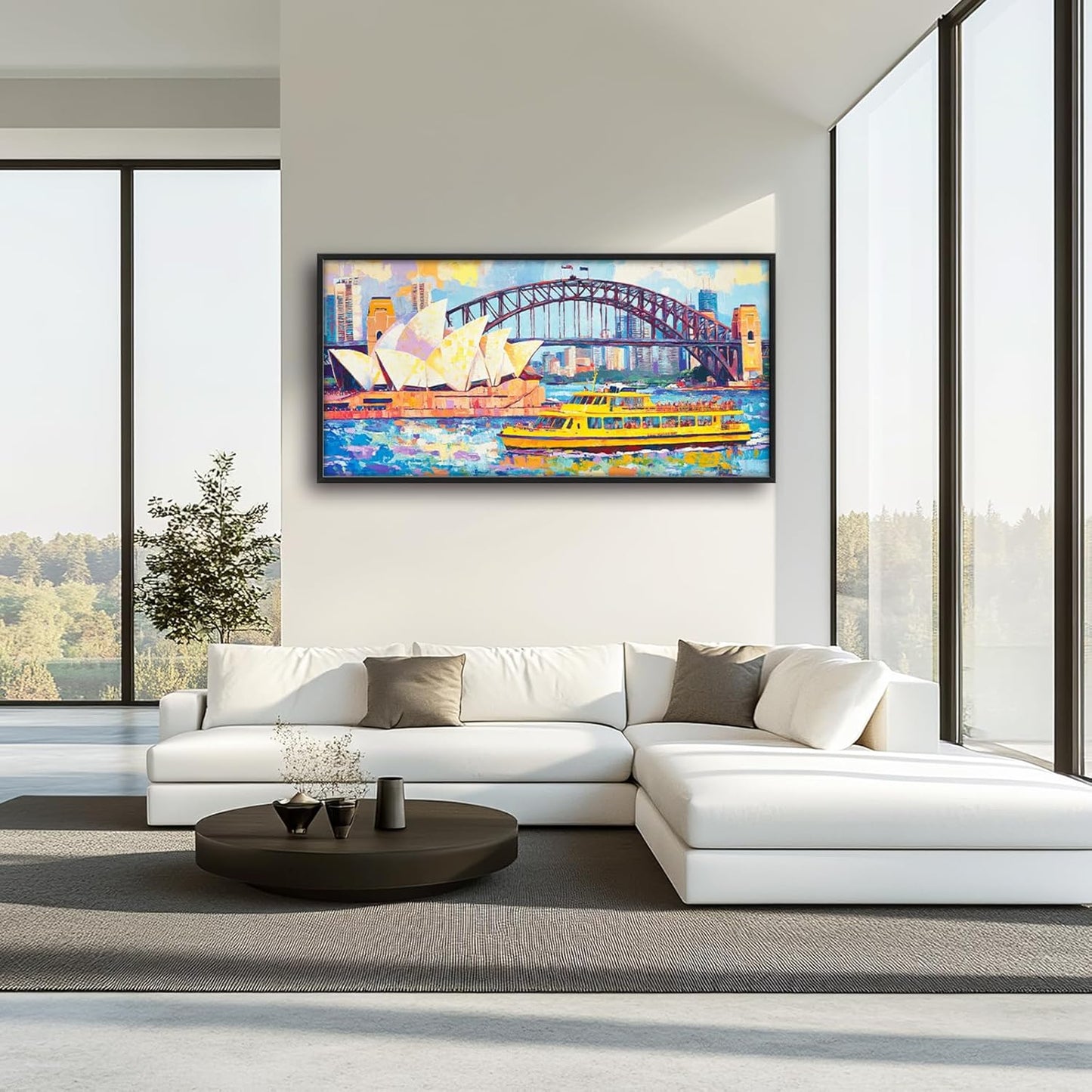 Extra Large Sydney Opera House Framed Wall Art for Living Room,Oversized Abstract Harbour Bridge Cityscape Pictures Wall Decor,Canvas Print Painting Modern Artwork Bedroom Office Bathroom 60L" x 30W"