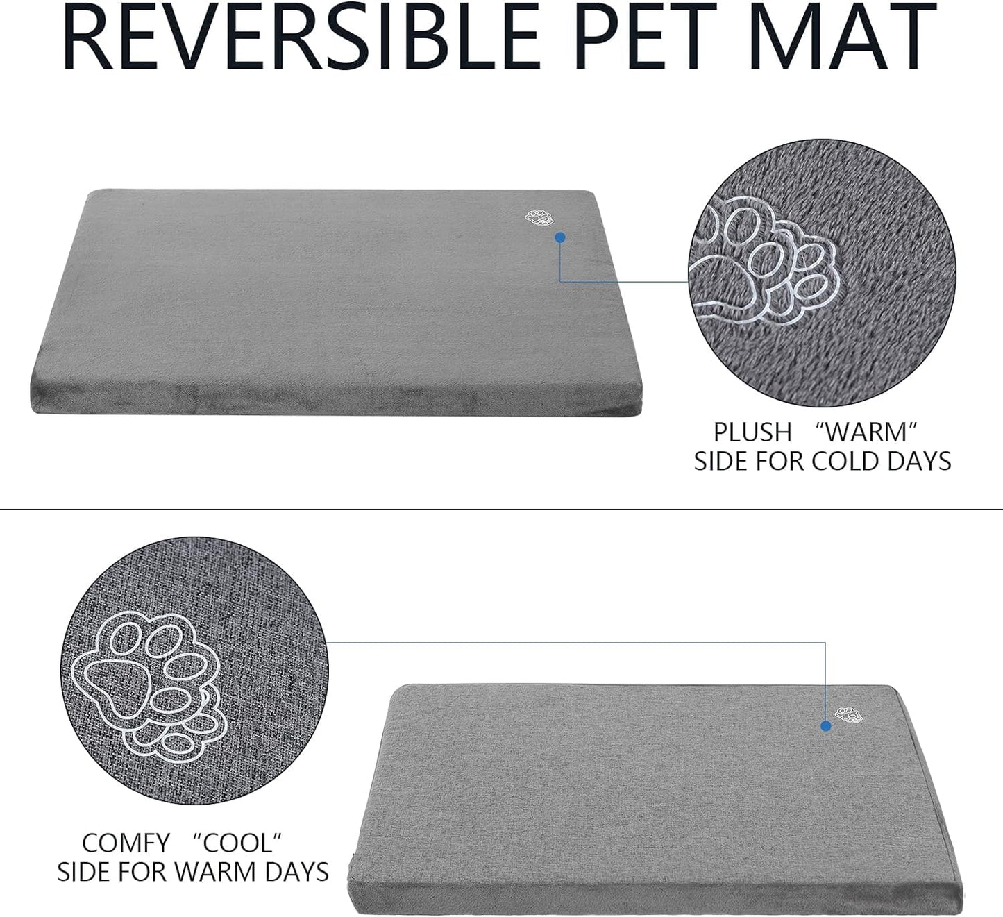 EMPSIGN Stylish Dog Bed Mat Dog Crate Pad Mattress Reversible (Cool & Warm), Water Proof Linings, Removable Machine Washable Cover, Firm Support Pet Crate Bed for Small to XX-Large Dogs, Grey