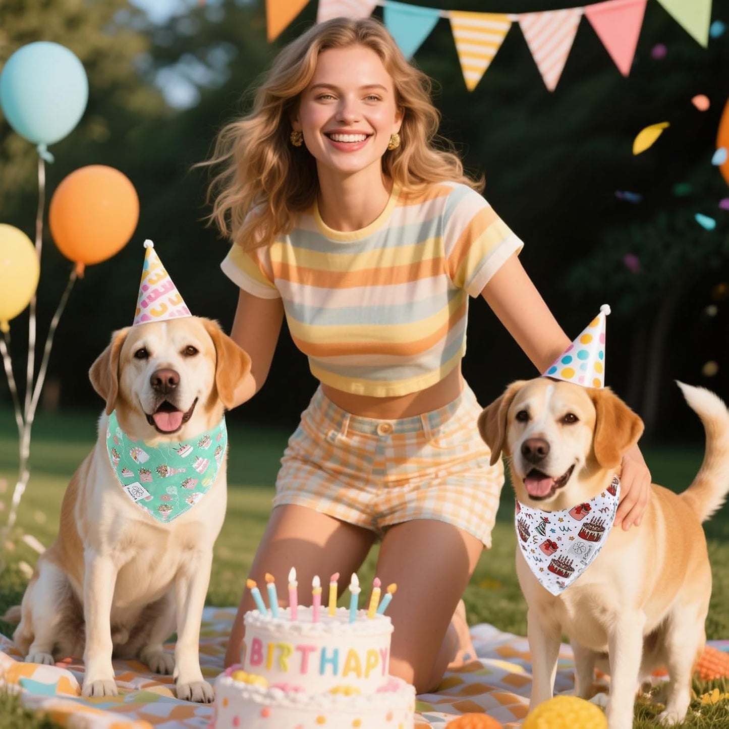 E-Clover Dog Birthday Cake Dog Bandanas White Green Scarf for Dogs Boy Girl Cute Costumes Accessories for Medium Large Dogs