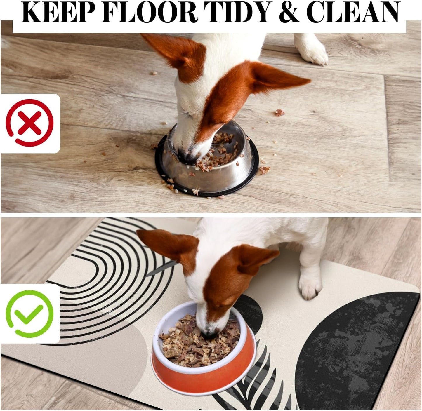 Dog Food Mats for Floors Super Absorbent, Pet Cat Food Mat - Non Slip Dog Bowl Mats for Food and Water, Eco-Friendly Boho Dog Placemats Feeding Mat