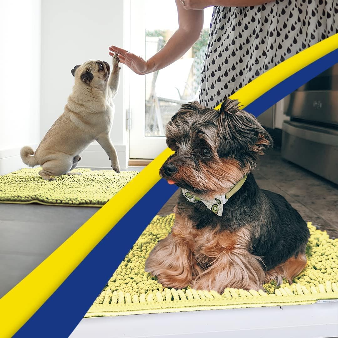 Muddy Mat® AS-SEEN-ON-TV Highly Absorbent Microfiber Door Mat and Pet Rug, Non Slip Thick Washable Area and Bath Mat Soft Chenille for Kitchen Bathroom Bedroom Indoor and Outdoor - Yellow 24" x 72"