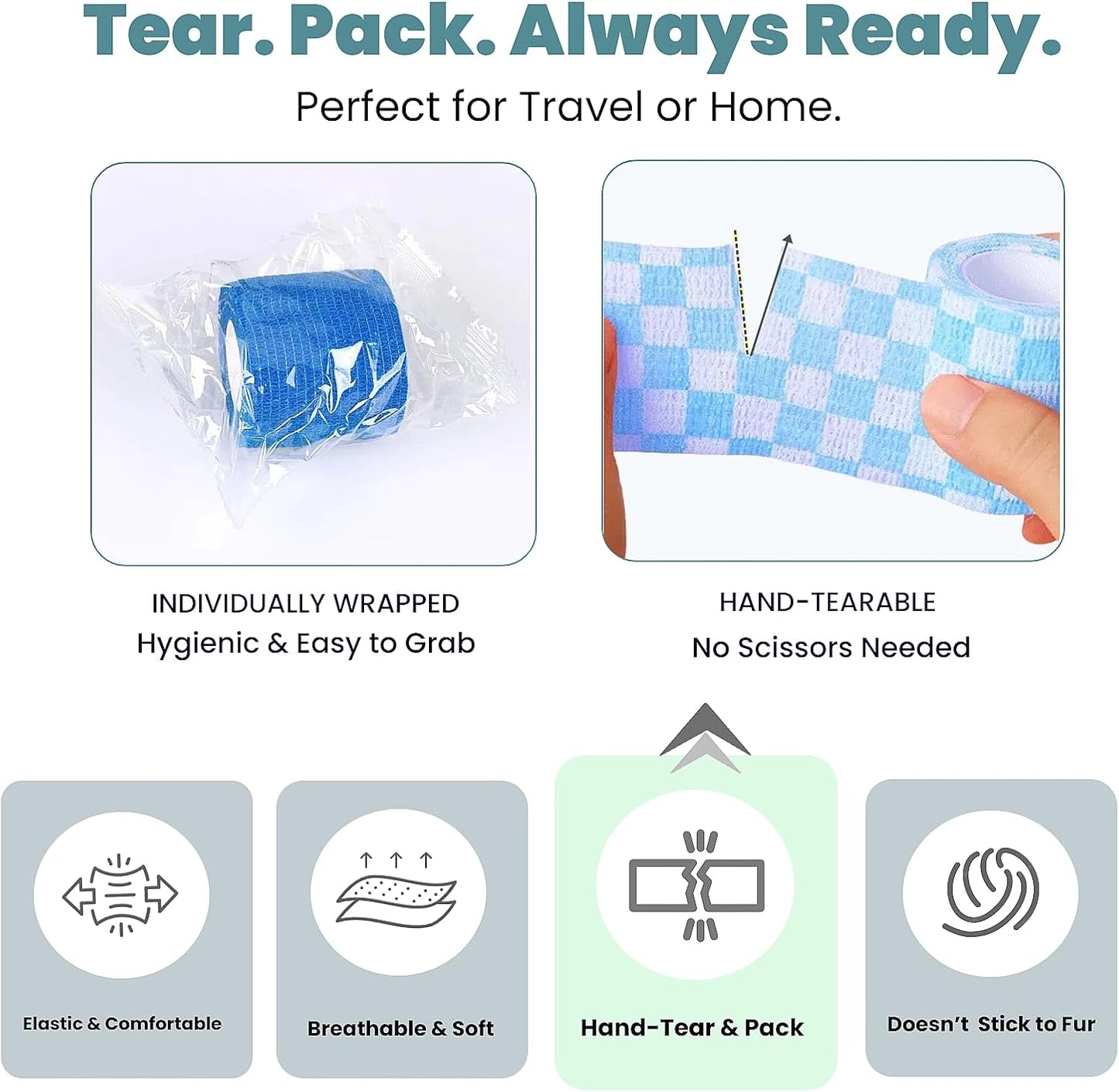 Pet Bandage 6 Rolls, Adhesive Bandage, Self Adhesive Bandage, First Aid Adhesive Gauze, for Horses, Dogs,Cats, Birds, Animals (Checkered, 2 Inch (Pack of 6))