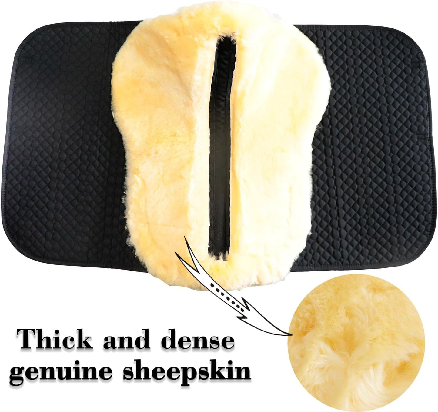 Woolous Dressage Saddle Pad, English Saddle Pad with Sheepskin Trim, Lambskin Wool Fleece Lining, Square Saddle Pad for Equestrian Riding, Comfortable & Shock Absorbing