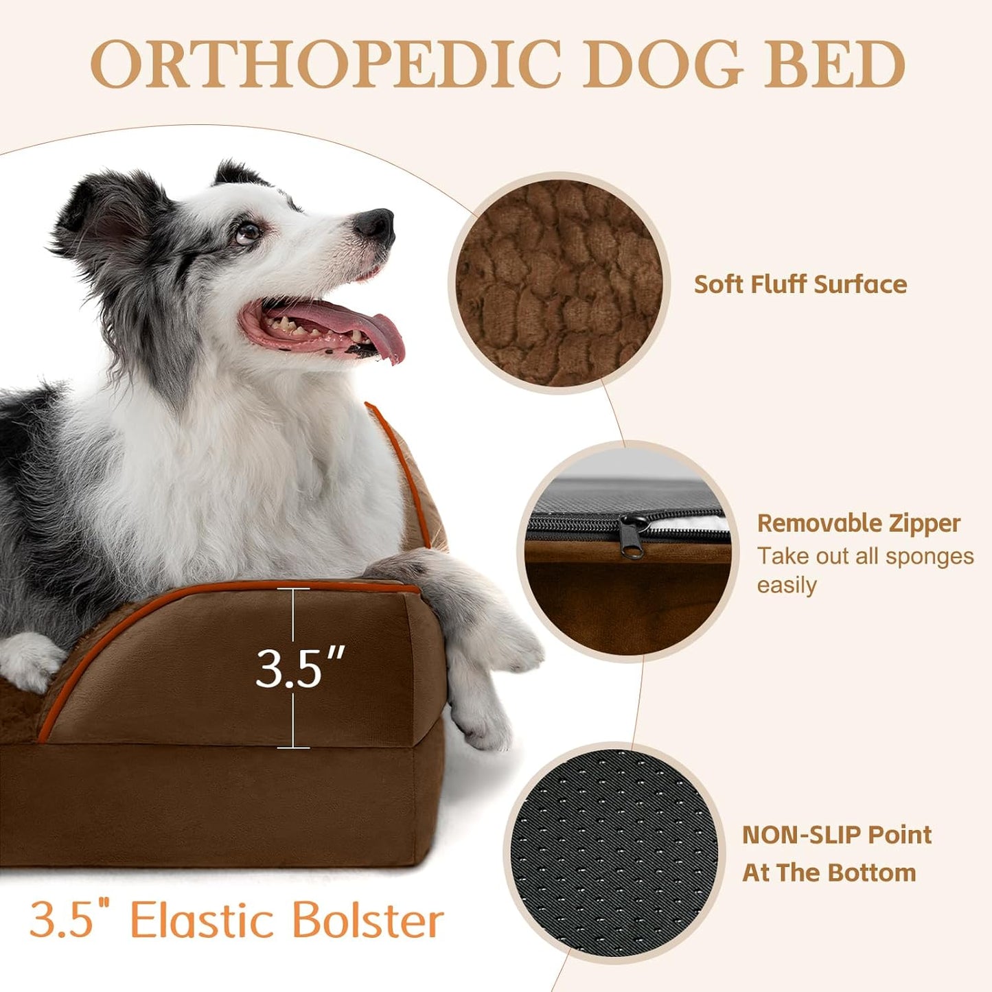 Comfort Expression Small Dog Beds Waterproof Orthopedic Foam Dog Sofa Beds for Small Dogs Comfy Pet Bed with Washable Removable Cover & Non-Slip Bottom(X-Small,Chocolate Brown)