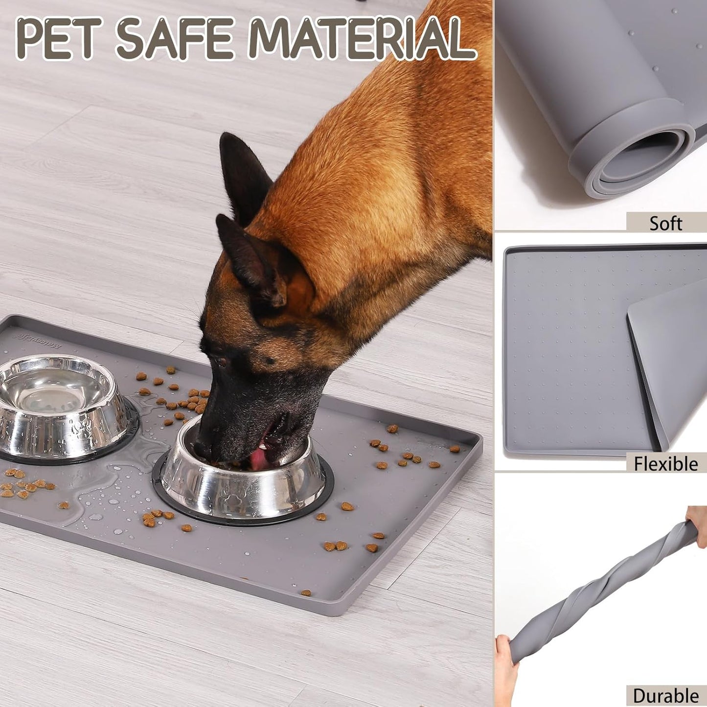 MateeyLife Silicone Cat & Dog Food Mat for Floors Waterproof, Anti-Slip Dog Bowl Mats for Food and Water, Pet Feeding Mats with Lip to Prevent Spills, Pet Placemat for Messy Drinkers to Protect Floors