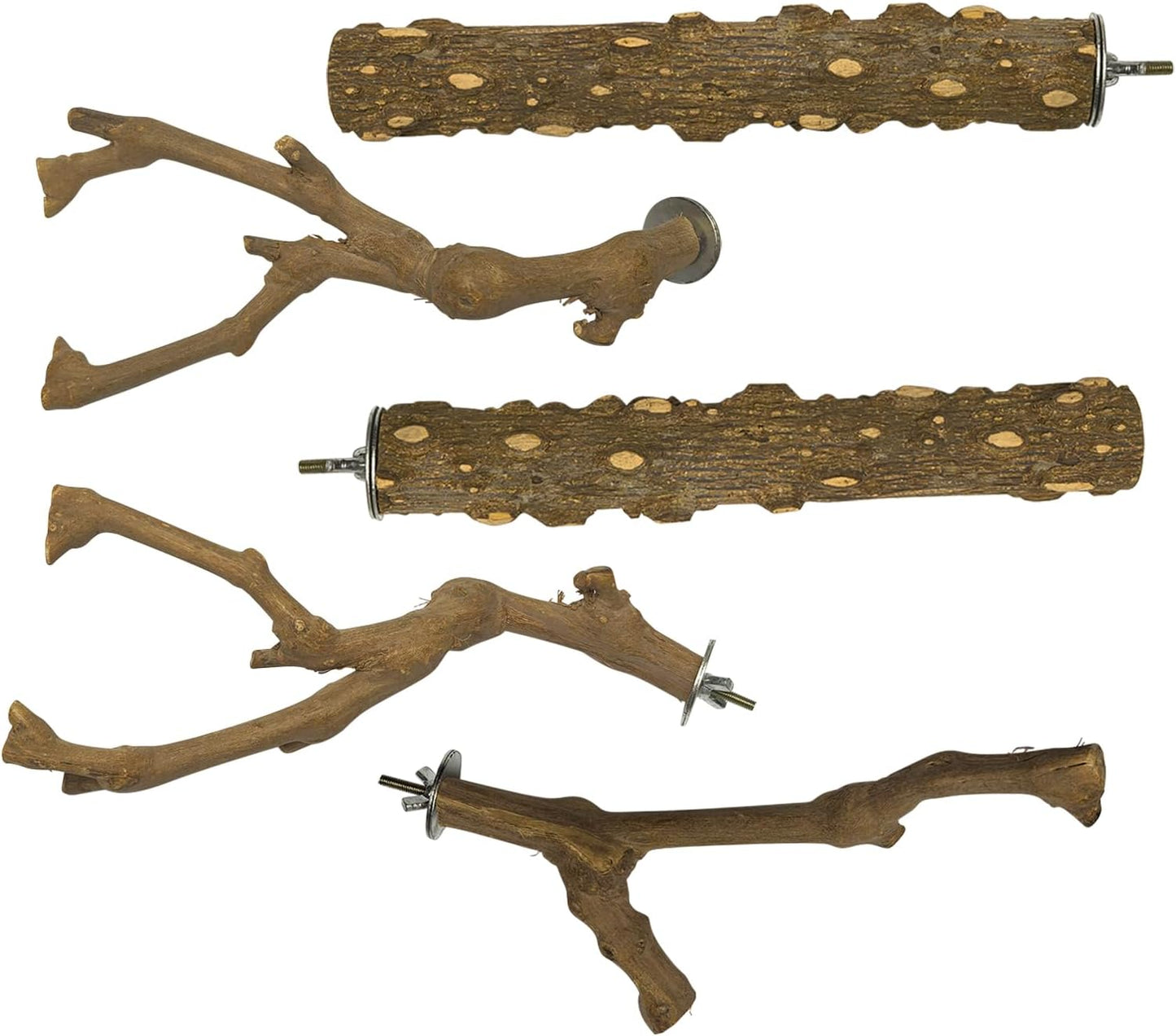 Libiline 8 Pieces Bird Perch Natural Wooden Parrot Perch Stand Fork Toys Hanging Multi-Branch Perches Platform Hammock Swing Toy for Macaws, Small Parakeets, Conures, Budgies, Finches (B-Color, Mix)