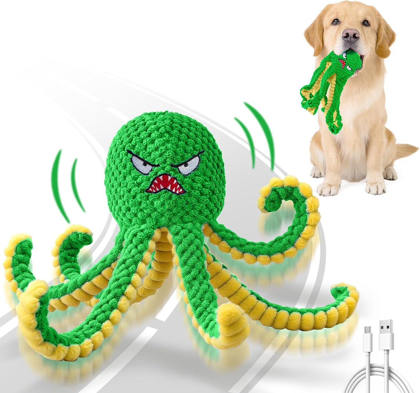 Interactive Dog Toys Octopus,Durable Automatic Jumping Dog Toy to Keep Them Busy,Squeaky Moving Tug of War Doggie Toy,USB Rechargeable Puppy Toys (Green)