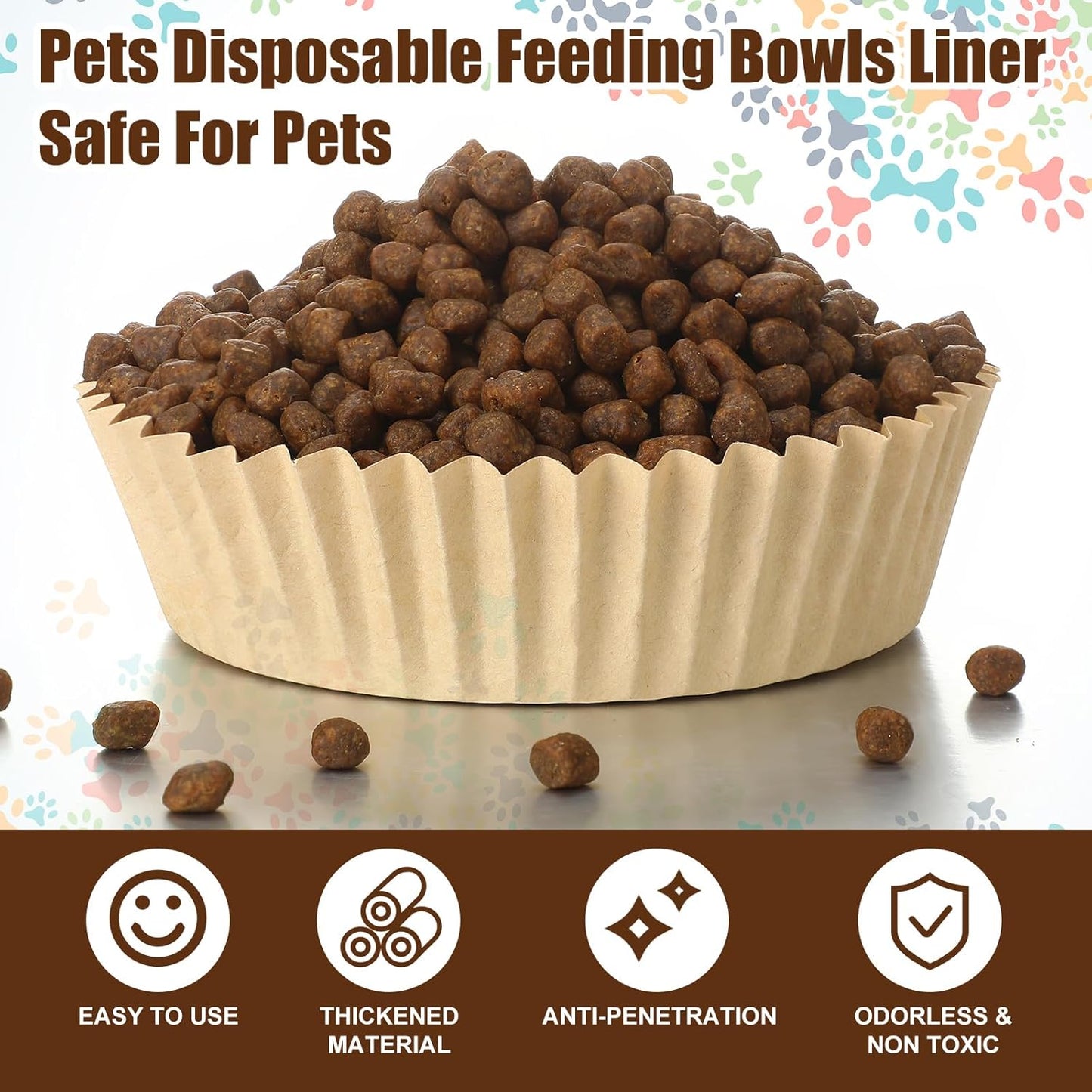 meekoo 600 Pcs Large Pet Disposable Feeding Bowls Liner Bulk Cat Food Bowls Small Paper Dish Paper Liner for Small Dogs Cats Dish Wet Food Feeding Station(Kraft Brown,Classic)