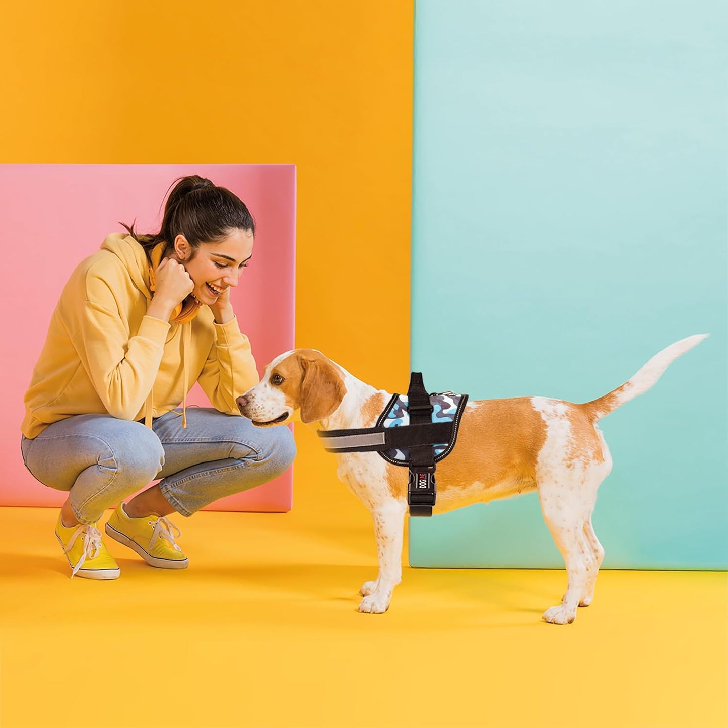 Dogline Dog Harness, Reflective No-Pull Adjustable Vest with Handle for Walking, Training, Breathable, No - Choke Harness for Small, Medium or Large Dogs Room for Patches Girth 27 to 34 in Blue Camo