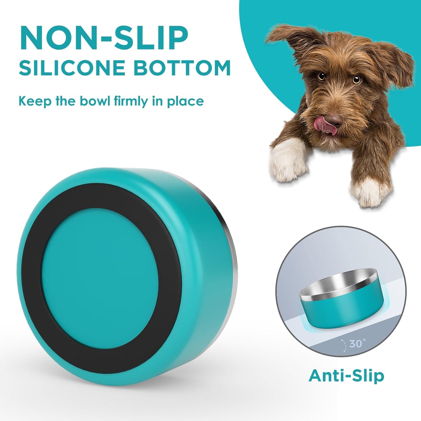 IKITCHEN Dog Bowl for Food and Water, 40 Oz Stainless Steel Pet Feeding Bowl, Durable Non-Skid Double Wall Insulated Heavy Duty with Rubber Bottom for Medium Large Dogs (40 Ounces/5 Cup, Lakeblue)