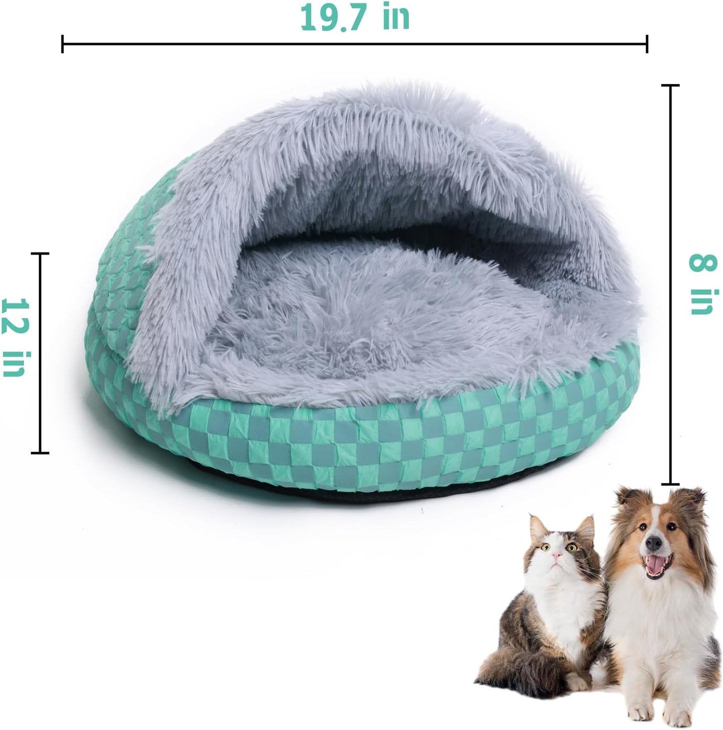 Cat Bed Hooded Plush Nest with Self-Warming Cozy Cave, Calming Anti-Anxiety Pet Bed for Indoor Cats & Small Dogs, Removable Washable Cover & Waterproof Bottom - Gray