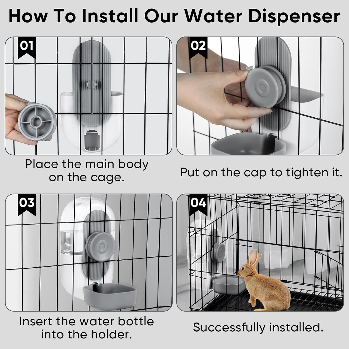 28oz Hanging Automatic Water Dispenser，Rabbit Water Bottle,Bunny Guinea Pig Ferret Water Bowl for Cage,Suitable for Small Animal Puppies(Cage Grid Spacing Over 1.2'') (Gray)