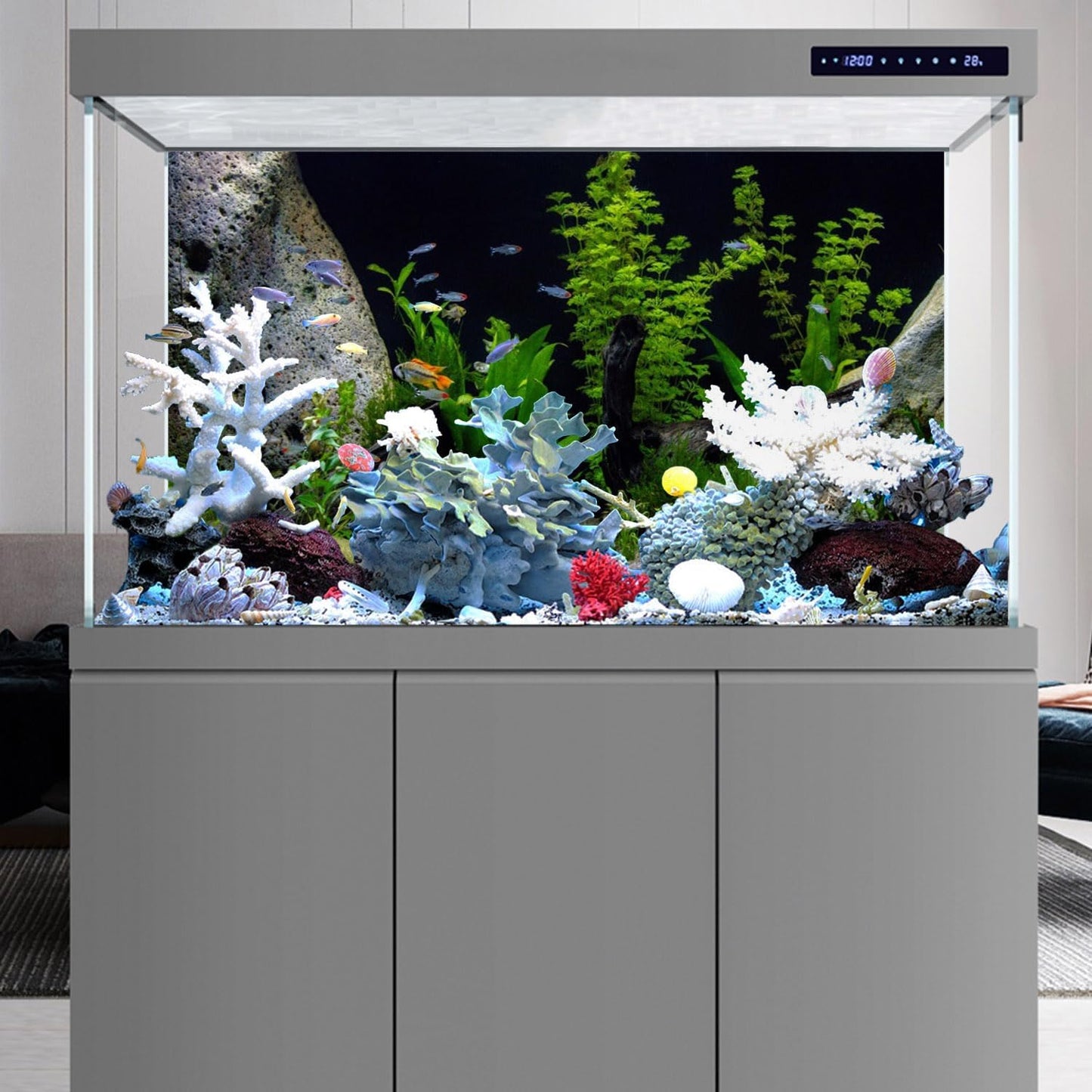 AWERT Vinyl Underwater Aquatic Plant Fish Tank Background Stone River Bed & Lake Aquarium Background 24x12 inches