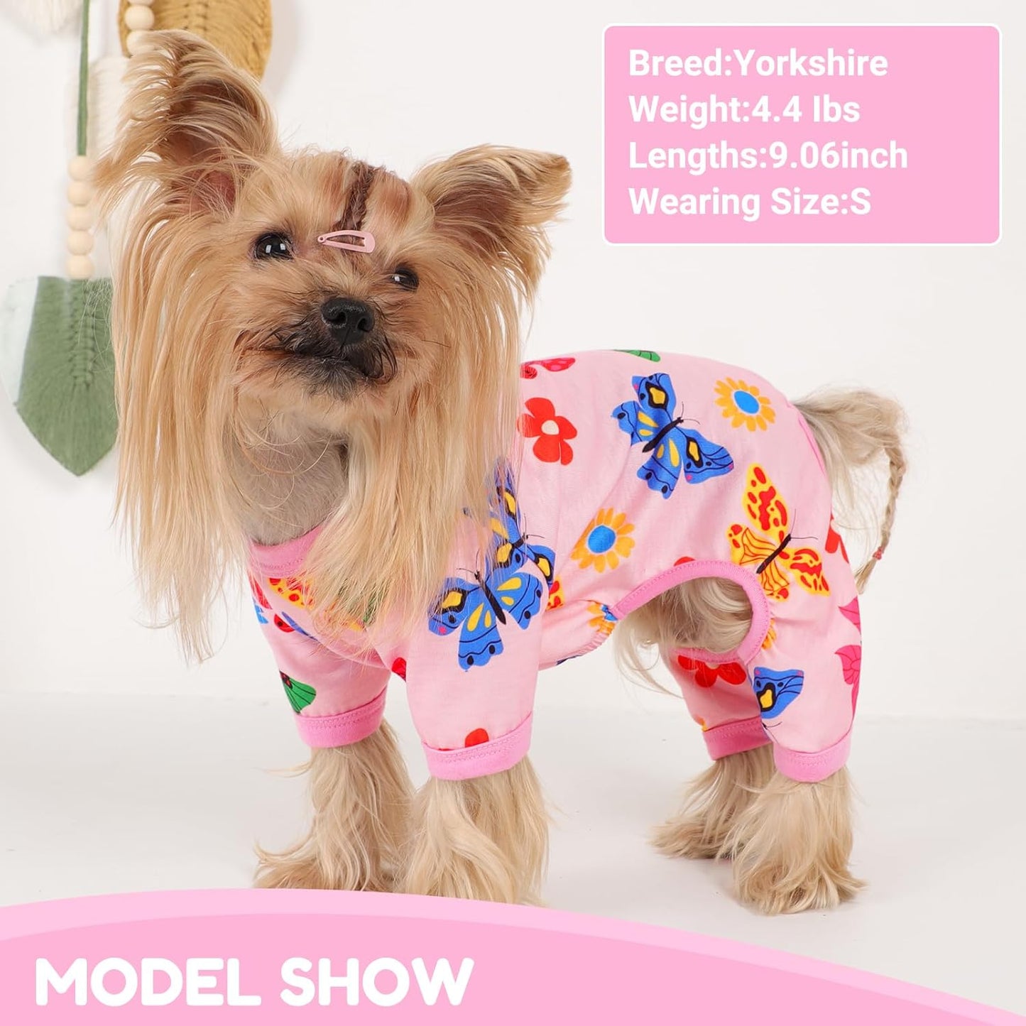 Dog Pajamas Small Sized Dogs Stretchable Summer Dog Clothes Pjs 4 Legs Girl Boy Cute Soft Puppy Outfits Doggie Cat Jammies Jumpsuit Sleeper for Pet, Butterfly S