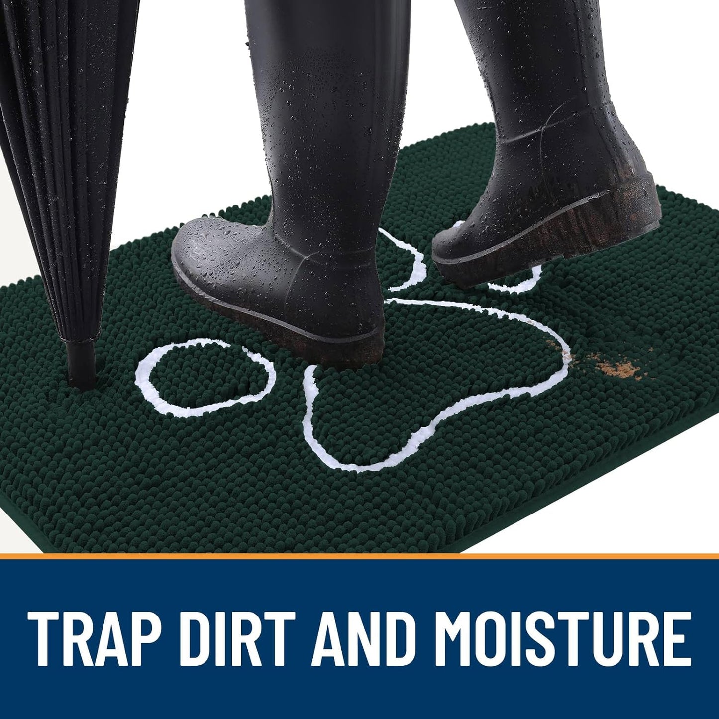 OLANLY Door Mat for Muddy Dog Paws 48x30, Absorbent Chenille Mud Doormat with Paw Print Design, Non-Slip Washable Doormat for Indoor Entryway, Quick-Dry Pet Bed Mats for Dirty Dogs, Blackish Green