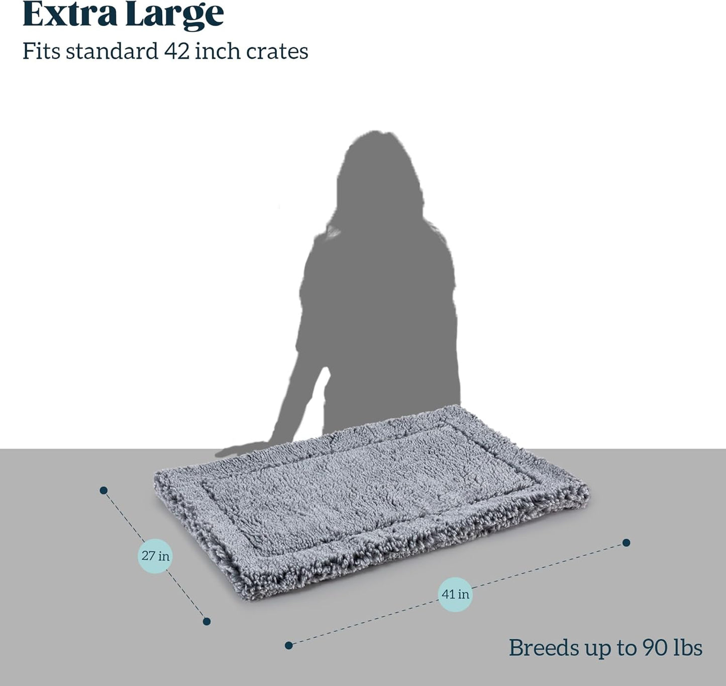 Stoutwool Indestructible Dog Bed - Fluffy Chew Proof Dog Crate Pad - Tough Kennel Pad for Aggressive Chewers - Washable, Ideal for Large Breeds & Fits 42-Inch Crate - 41"x27", Charcoal