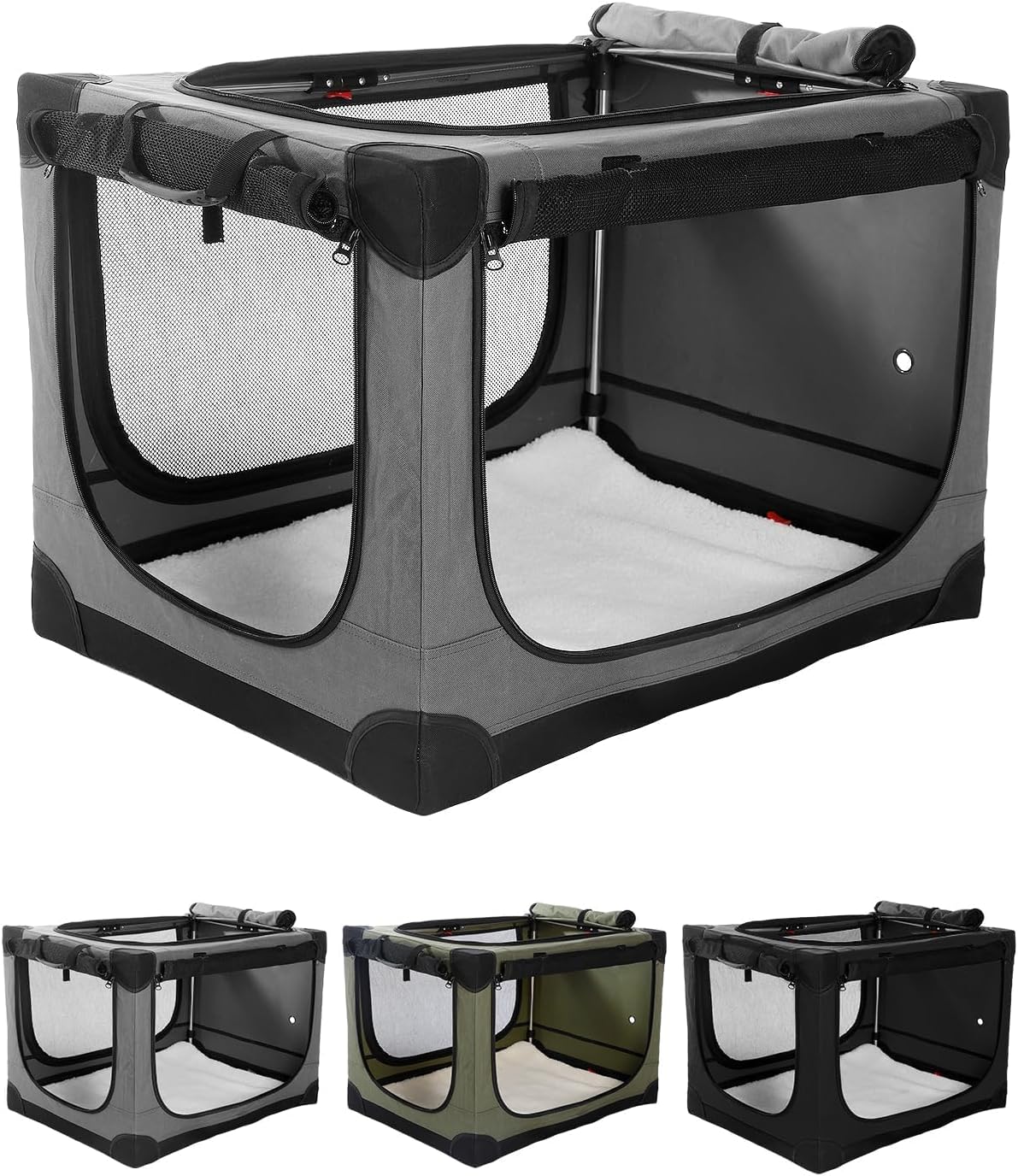 30 Inch Collapsible Travel Dog Crate for Medium Large Dogs, Portable Dog Crate 4-Door Foldable Soft Kennel with Durable Mesh Windows for Indoor & Outdoor Travel, with Storage Bag,Grey