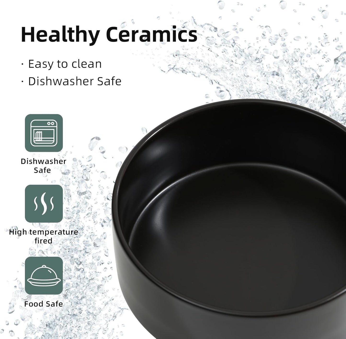 Ceramic 5.1inch Set of 2 Dog and Cat Bowls, Food and Water Feeder for Small Breed Dogs, Kitty, Cats, 2pcs Dog & Cat Dishes(2 Bowls, Black)