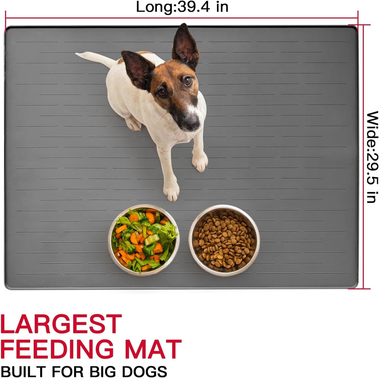 39.4"x29.5" Largest Pet Food Mat, Silicone Dog Mats for Food and Water, Nonslip Pet Feeding Mats for Floors,Dog Cat Bowl Mat with Raised Edges, Gray White