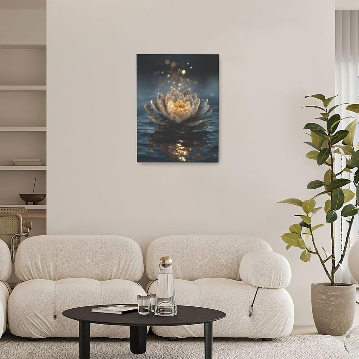Zen Lotus Canvas Wall Art Mystical Lotus Bloom in Water Aesthetic Pictures Wall Decor Modern Meditation Spiritual Painting Print Framed Artwork Decorations Gifts for Yoga Spa Room Bathroom 12"x16"