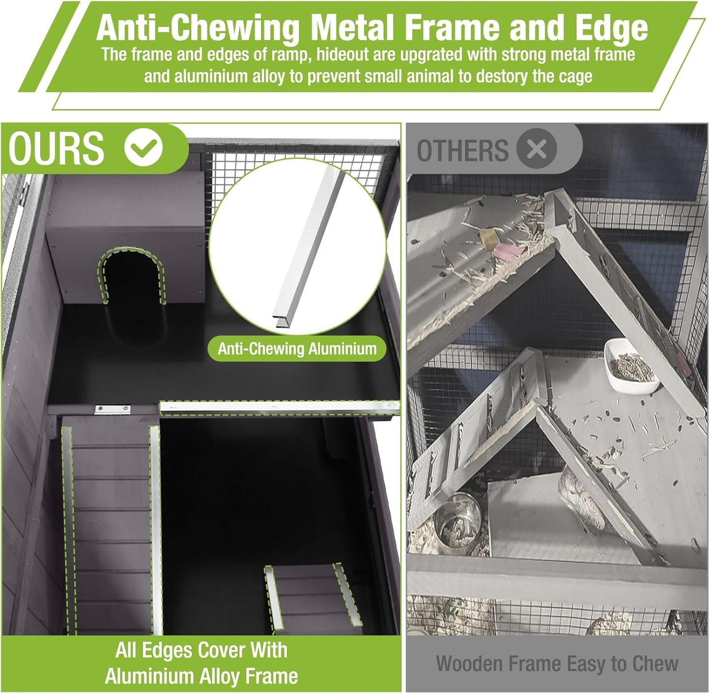 GUTINNEEN Guinea Pig Cage Hamster House with Anti-Chewing Metal Frame Rat Cage with Wheels and Storage