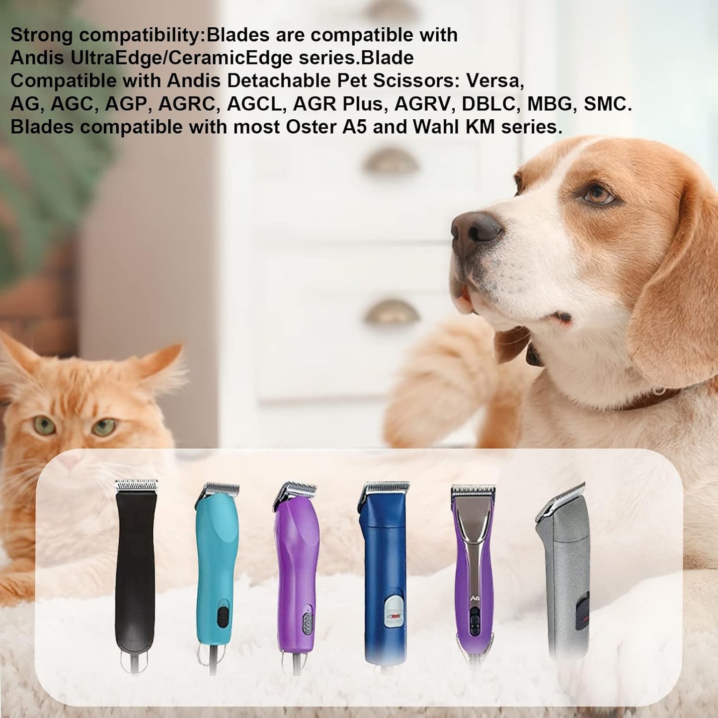 7FC Blades Dog Grooming Clipper Compatible with Andis Pet/Oster A5/Wahl KM Series, Ceramic & Stainless Steel Blade