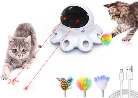 ORSDA Cat Laser Toy, 2-in-1 Interactive Automatic Motion Activated Moving 8 Holes Whack A Mole Feather, USB Rechargeable Electronic Smart Sensor Kitten Toys for Indoor Exercise