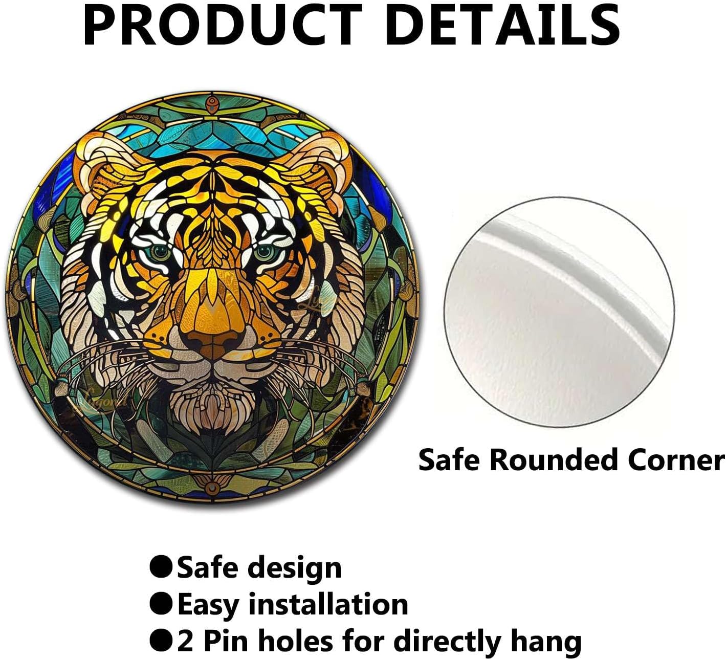 Lygond Metal Sign Tin Sign Circular Stained Glass Tigle Gardening Poster For Garage 12×12 Inches