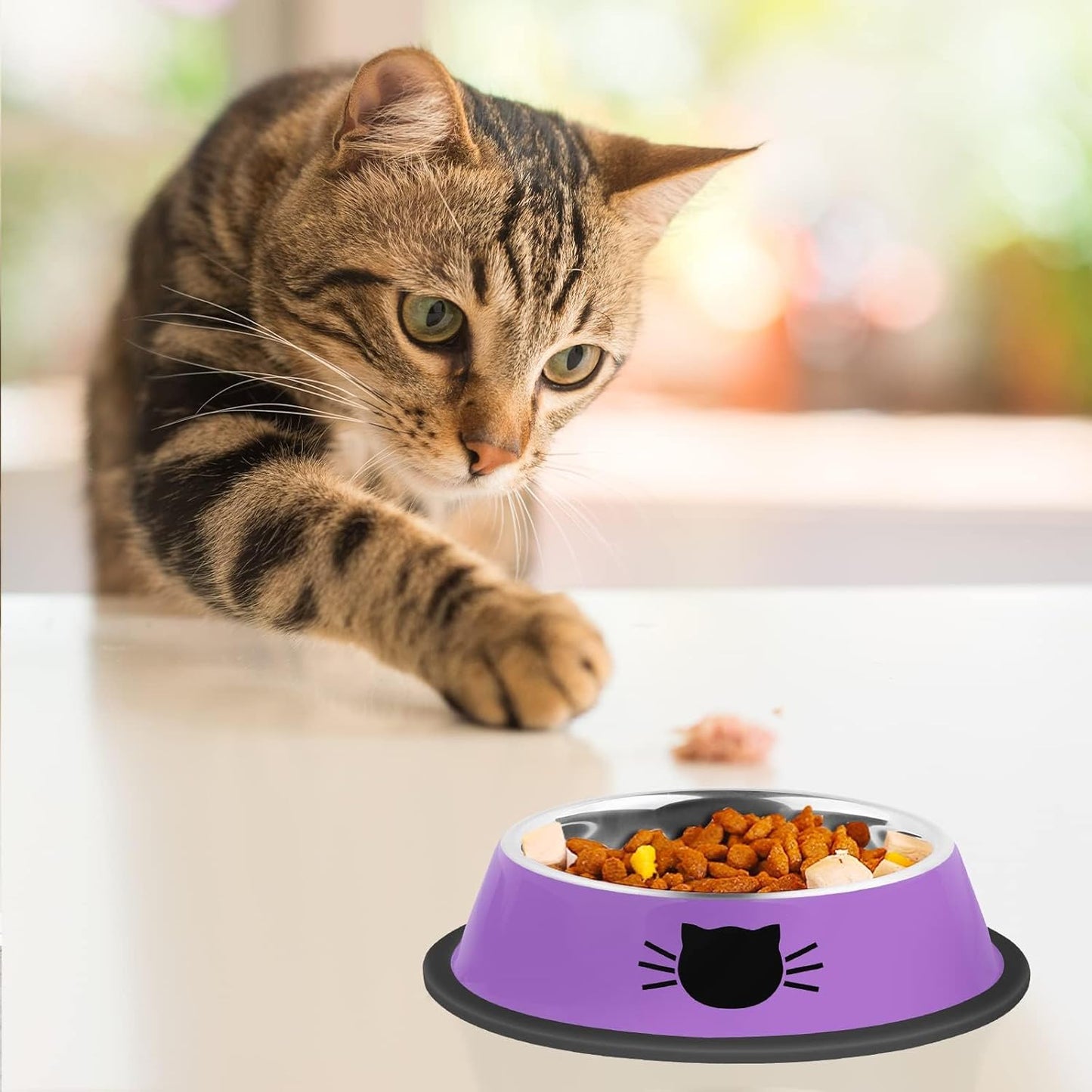3 Pcs Non-Slip Stainless Steel Small Cat Food Bowls - Unbreakable, Thicken, 7 Oz, Suitable for Indoor Small Pets - Removable Rubber Base, Easily Clean, Lovely Color