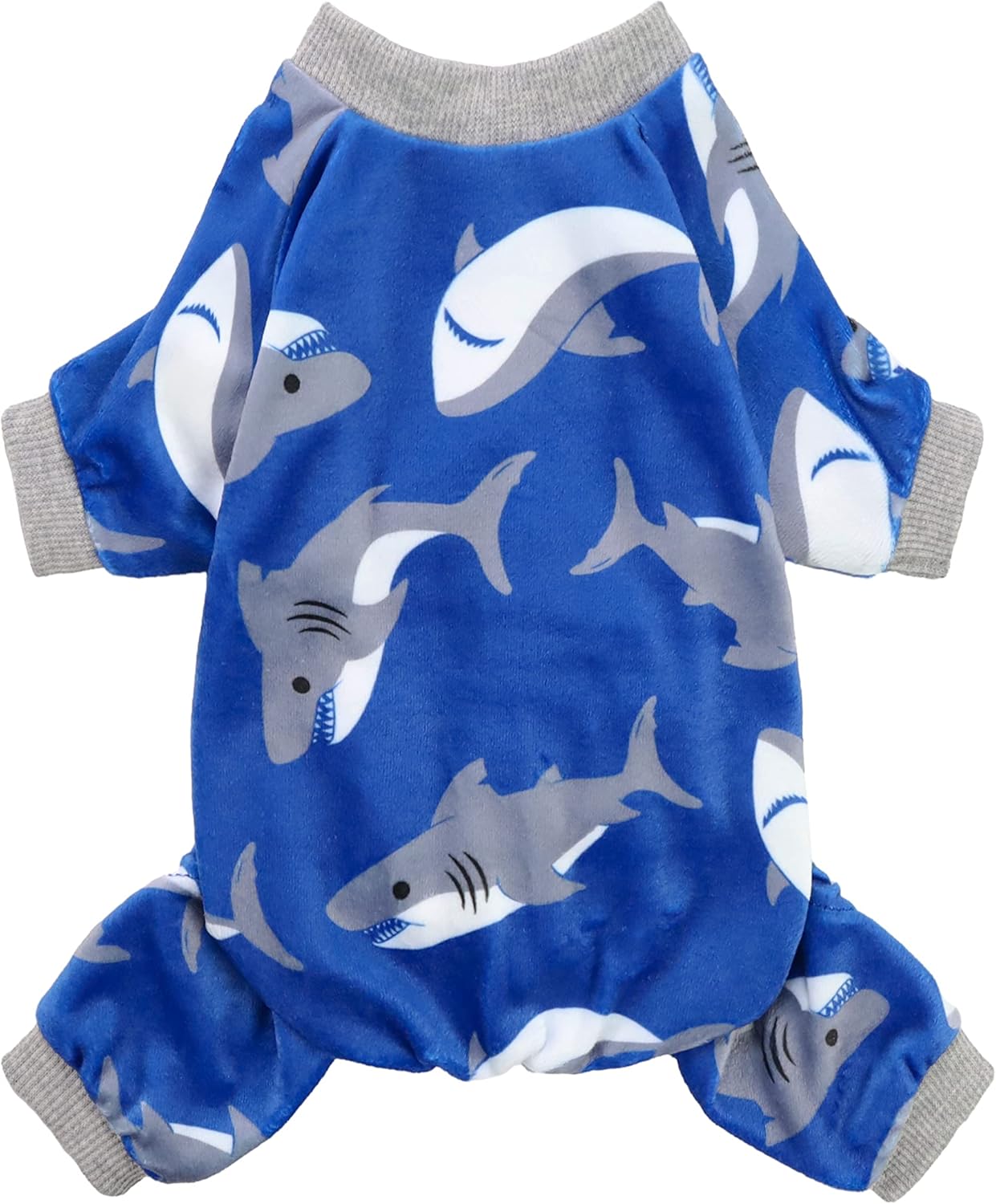 Fitwarm Shark Dog Pajamas, Dog Clothes for Small Dogs Girl Boy, Pet Onesie with Feet, Cat Outfit, Lightweight Velvet, Royal Blue, Medium