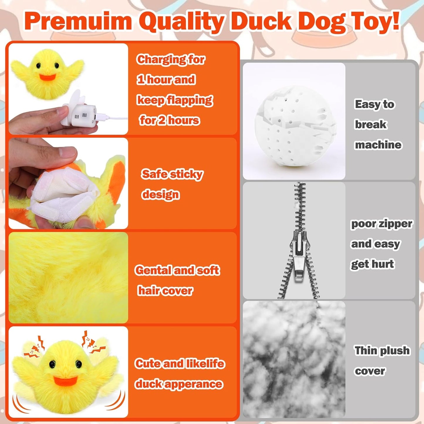 Mity Rain Interactive Duck Dog Toys - Touch Activated, Squeaky, Enrichment for Small/Medium/Puppy Dogs