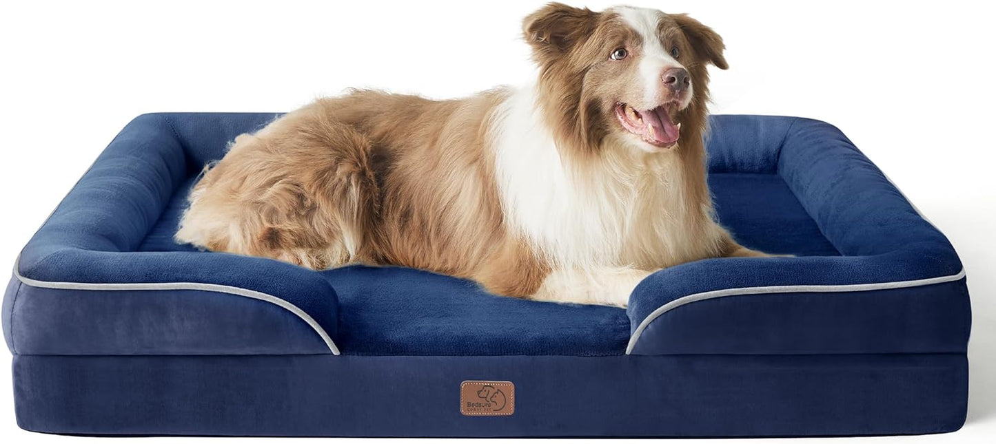 Bedsure L Plus Orthopedic Dog Bed for Large Dogs - Washable Dog Cat Bed Waterproof, L Plus Big Comfort Dogs Couch Sofa with Washable Removable Cover, Pet Bed with Nonskid Bottom, Blue Navy, 38"