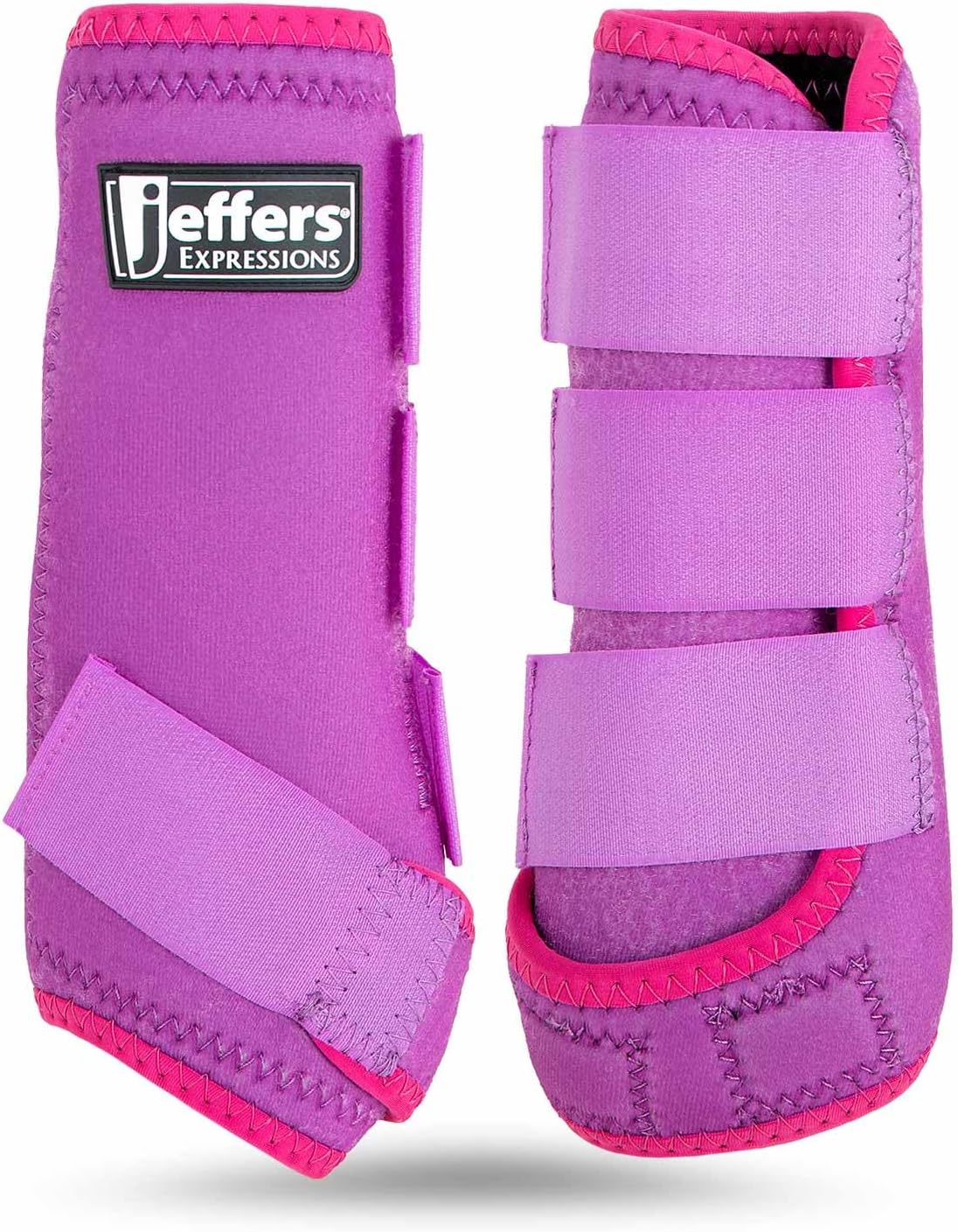 Jeffers Expression Neon Horse Boots 1 Pair - Purple & Pink, Breathable Neoprene, Secure Strap Closures, Durable Premium Protection for Jump Training & Trail Riding - Front & Hind, Medium Size