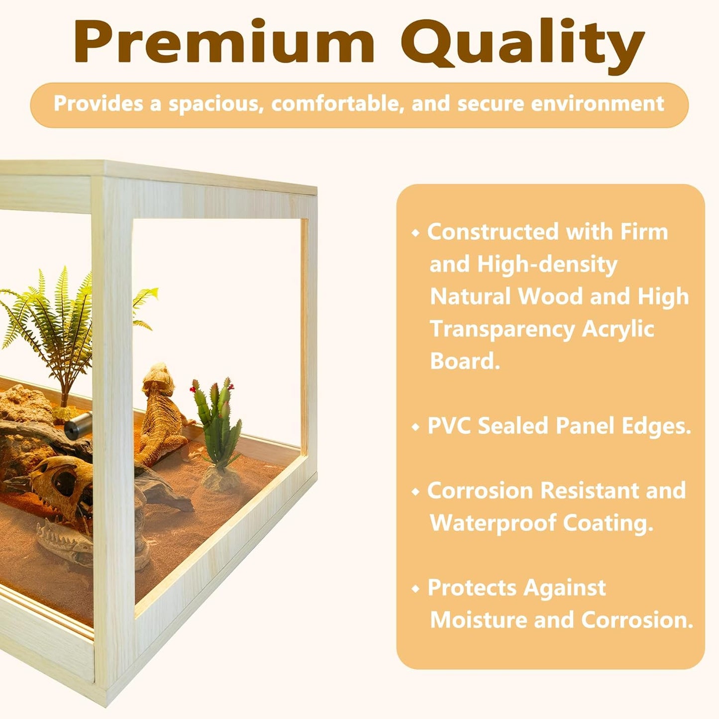 Prolee Reptile Terrarium Tank Up to 78 Gallon, Lizard Tank Bearded Dragon Tank with Metal Mesh Roof Door, Snake Tank with Lock Design (Oak, 78 Gallon Volume, 48 Inch Length)