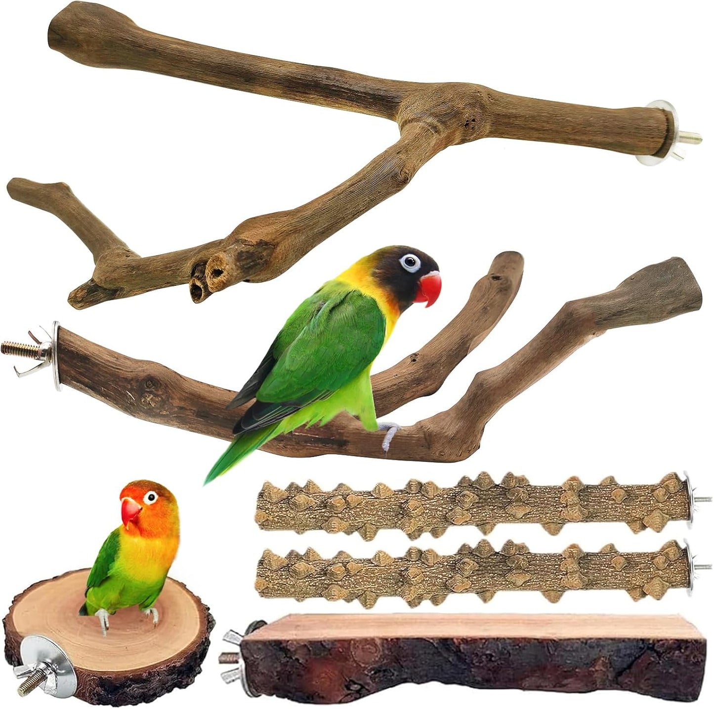6Pcs Natural Wooden Bird Perch Grape Stick Claw Grinding Fork Bird Perching Branch Claw Grinding Stick Parrot Standing Platform Parrot Cage Chewing Accessories for Parrots Lovebirds Parakeets
