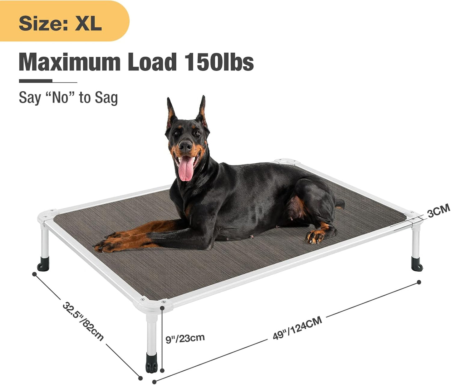 Veehoo Chew Proof Elevated Dog Bed - Cooling Raised Pet Cot - Silver Aluminum Frame and Durable Textilene Mesh Fabric, Unique Designed No-Slip Feet for Indoor or Outdoor Use, Brown, X-Large, CWC2003