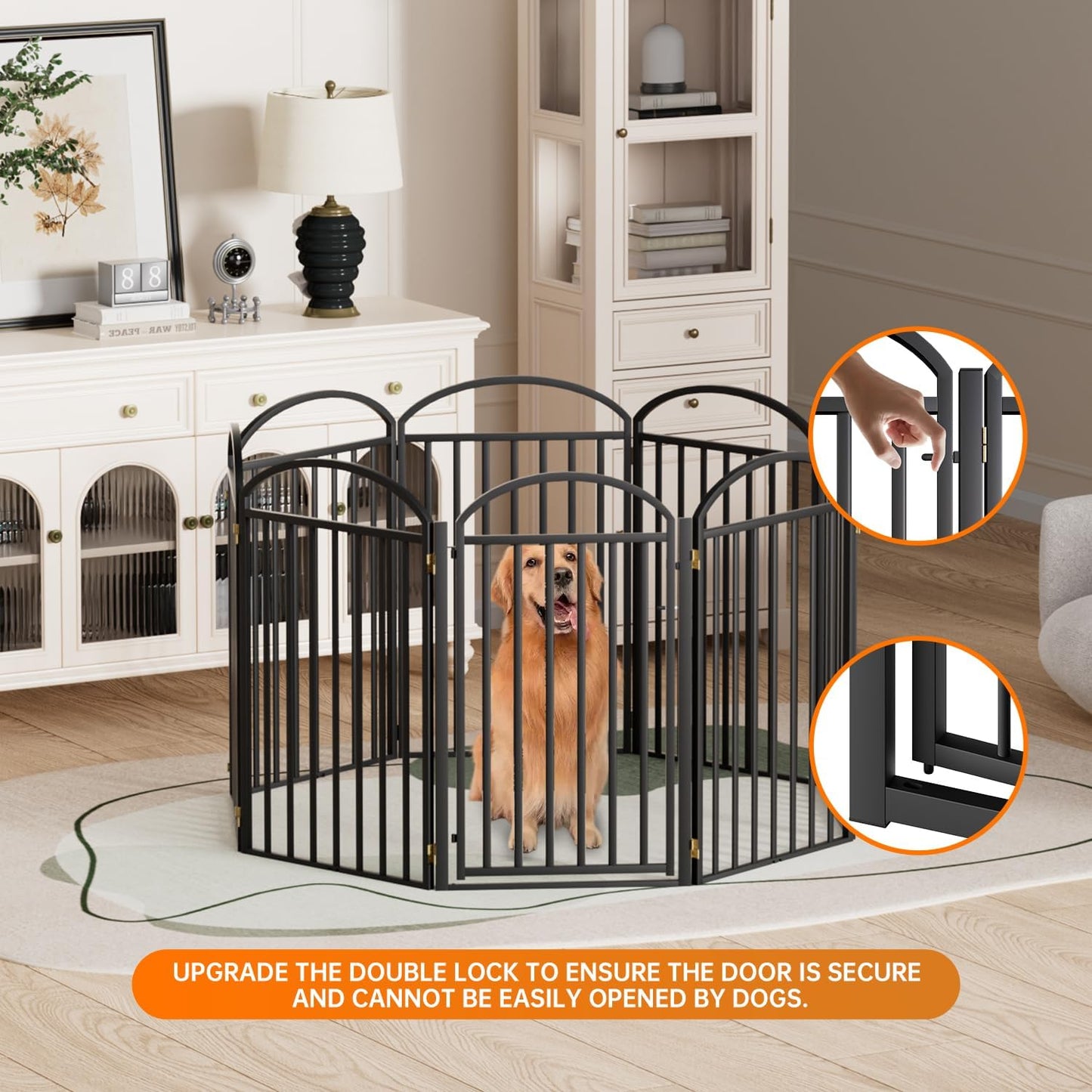 8 Panles Full Matel Freestanding Dog Gates with Door, 192"Extra Wide 36"Tall Free Standing Dog Pet Gate for Indoor & Outdoor. Foldable Pet Fences for Doorways, House, Stairs, Porch, Deck, Yard