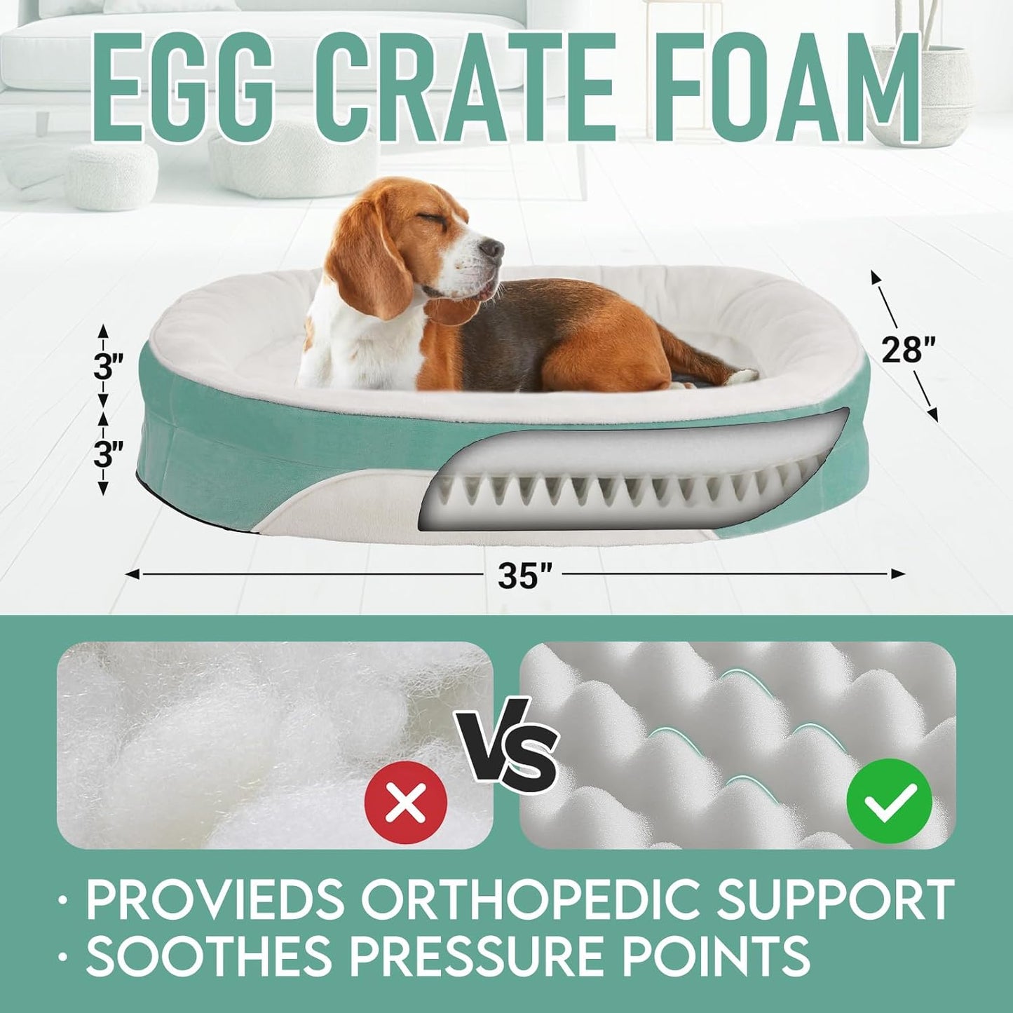 OhGeni Orthopedic Dog Couch Pet Sofa Large Sized Cat Beds with Comfort Foam Support, Soft Comfortable Fabric, Machine Washable Waterproof Removable Cover, 35-Inch (Turquoise)