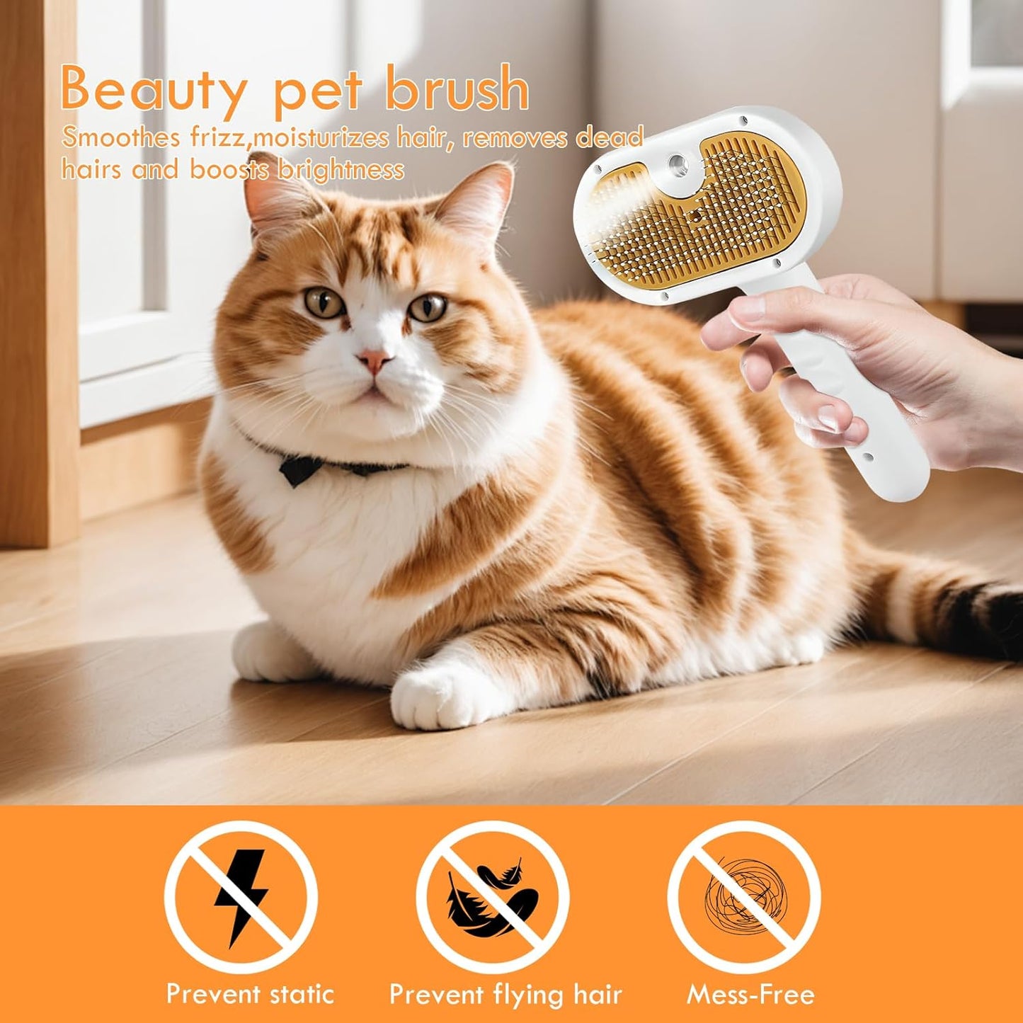 Pet Steam Brush for Dog & Cat, 3-in-1 Spray Hair Removal Comb, Steam for Shedding & Grooming, Water Brush for Long & Short Haired Pets, Defur Comb, Includes Waterless Shampoo