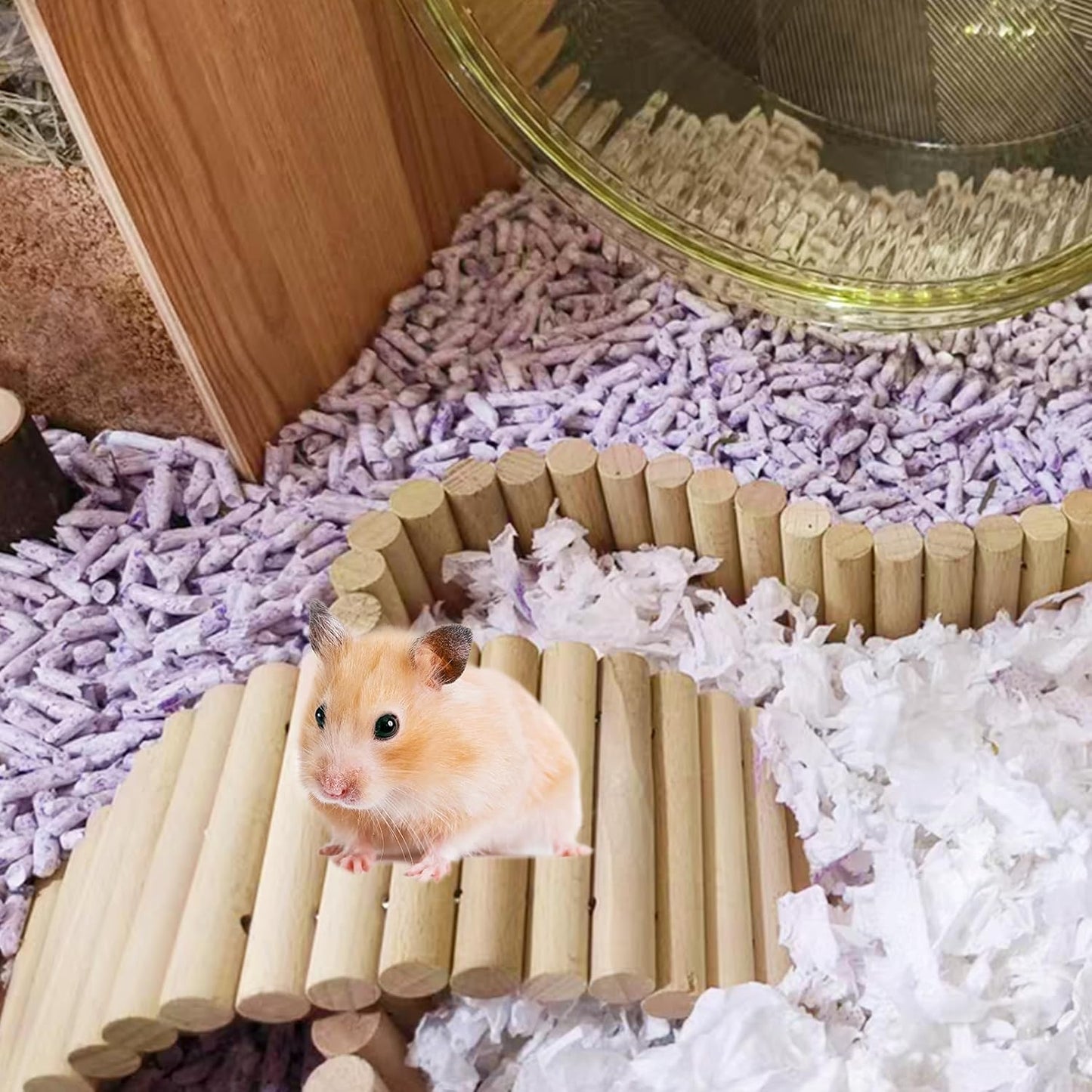 PIVBY 2PCS Wooden Hamster Ladder Bridge, Flexible Wood Tunnel Hide, Hamster Chew Toys for Small Animals Guinea Pig, Rat, Chinchilla, Gerbil, Mice, Mouse (Natural)
