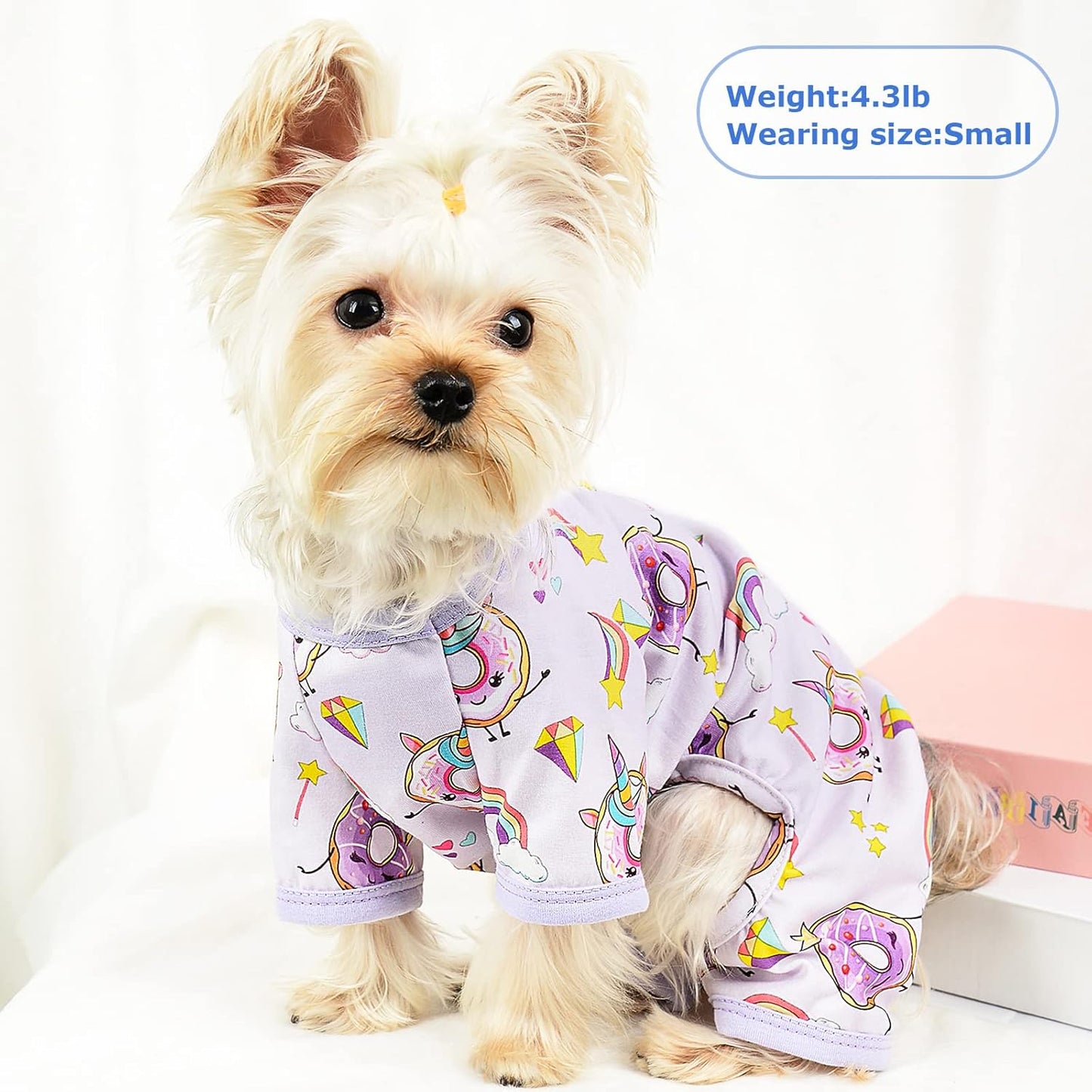 Dog Pajamas Pjs Summer Dog Clothes for Small Dogs Girl - Boy - Medium Size Dogs, Soft Stretchy Puppy Clothes Doggie Onesies Fall Cat Pet Jammies Outfit (Donut Purple, Small)